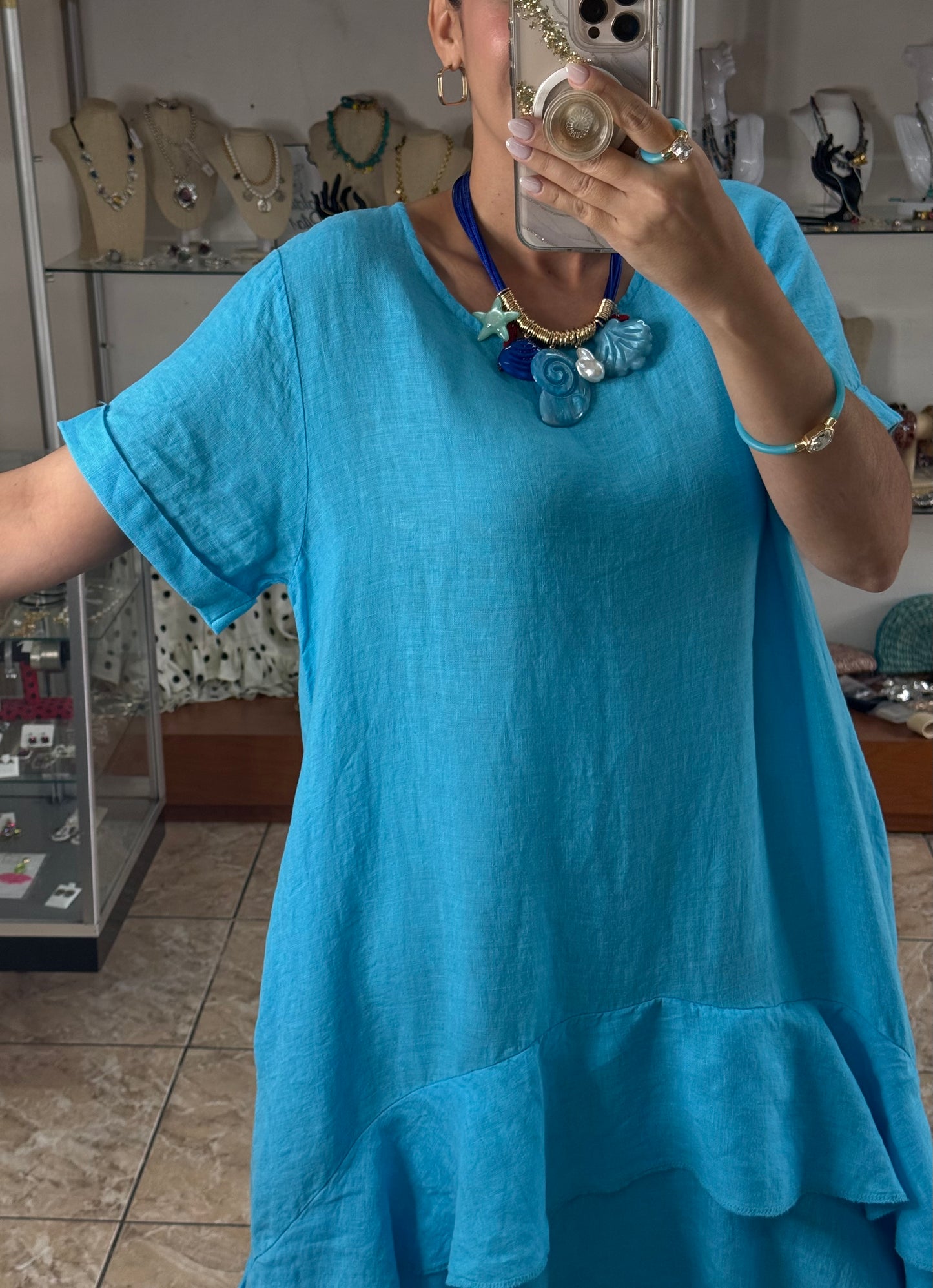 OS Ruffle Tiered Linen Midi Dress (NO RETURNS OR EXCHANGE)