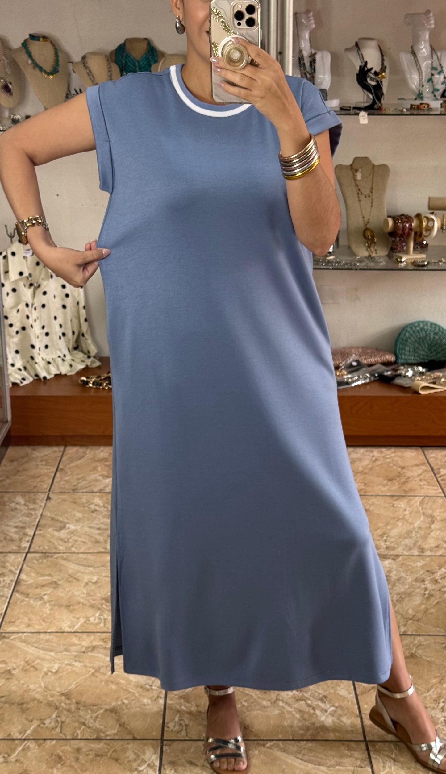 Denim Blue Basic Maxi Dress