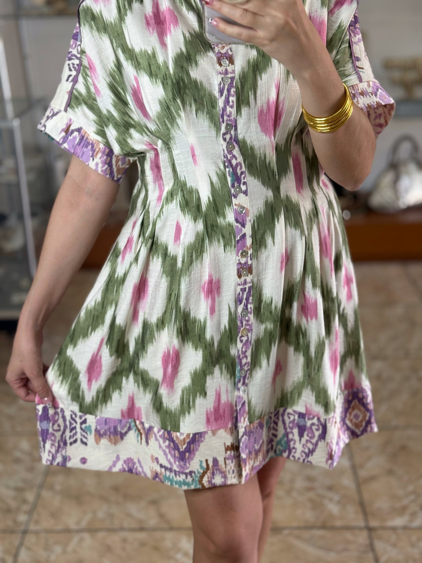 Olive Mix Button Down Dress