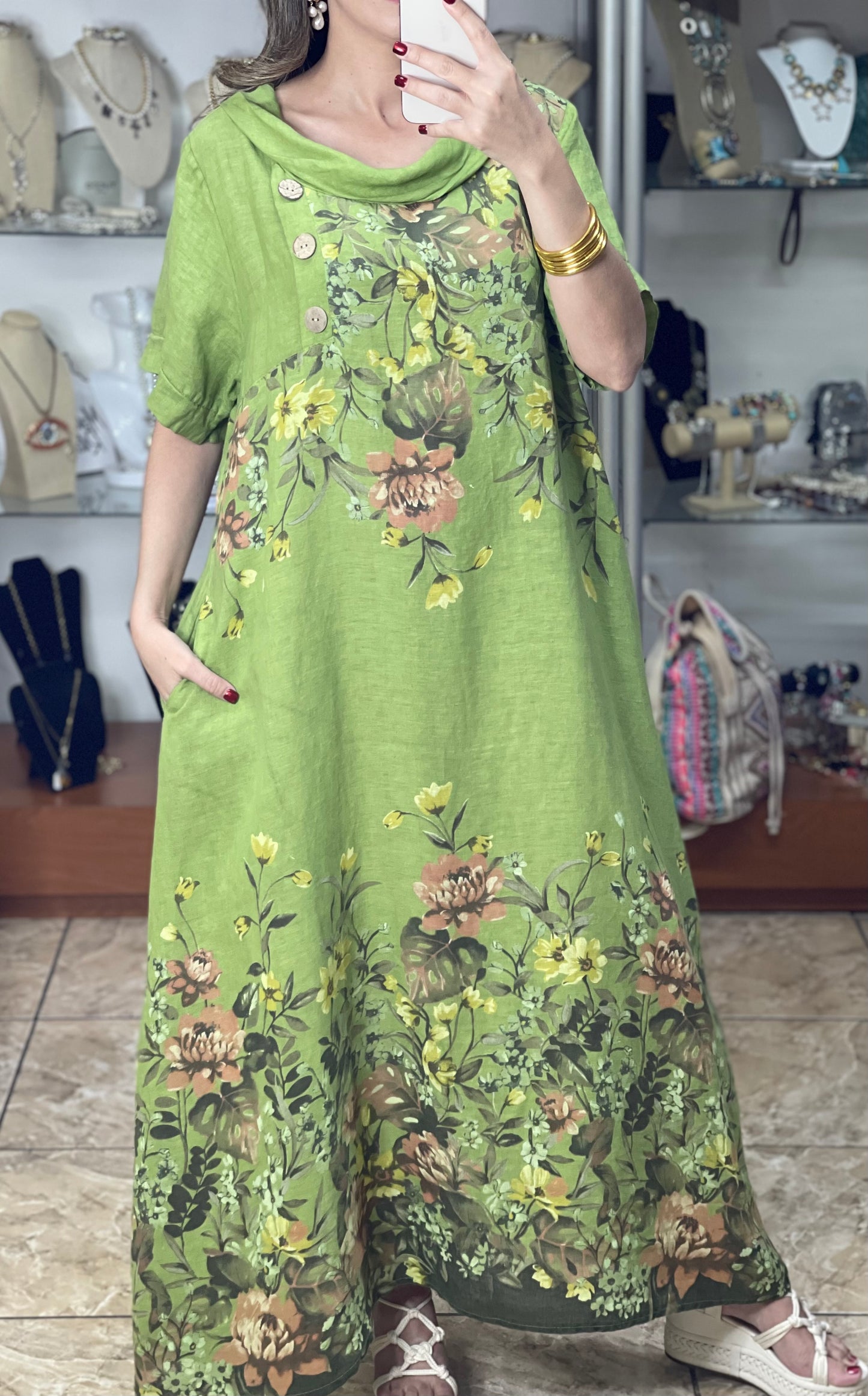 Charlotte OS Linen Floral Maxi Dress