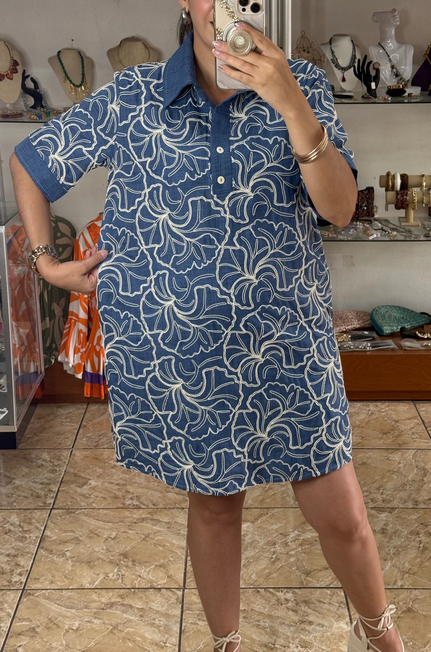 Blue/Cream Polo Style Dress