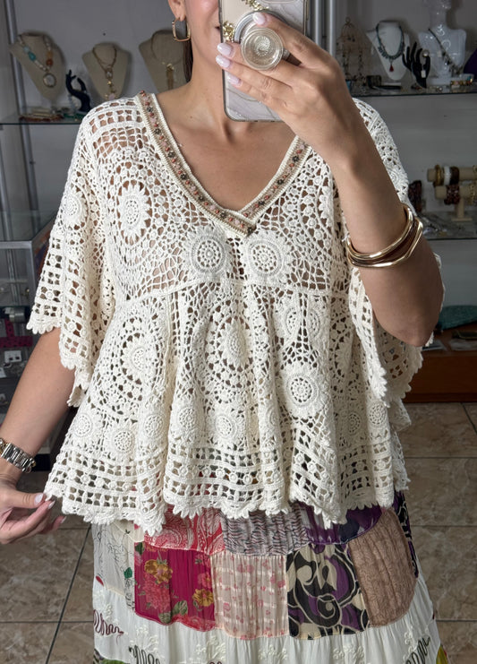 OS Cream Crochet Top (NO RETURNS OR EXCHANGE)