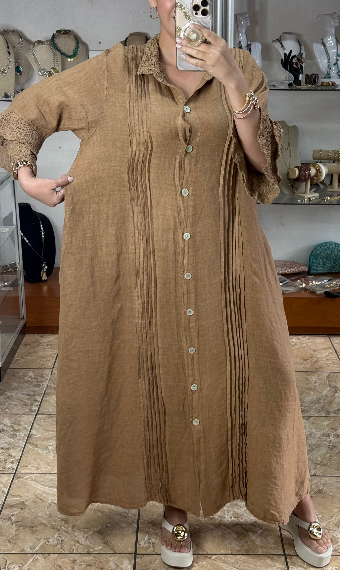 Camelia OS Linen Maxi Dress (NO RETURNS OR EXCHANGE)