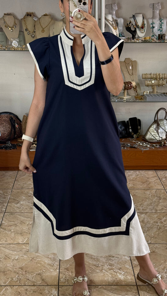 Navy Mix Midi Dress