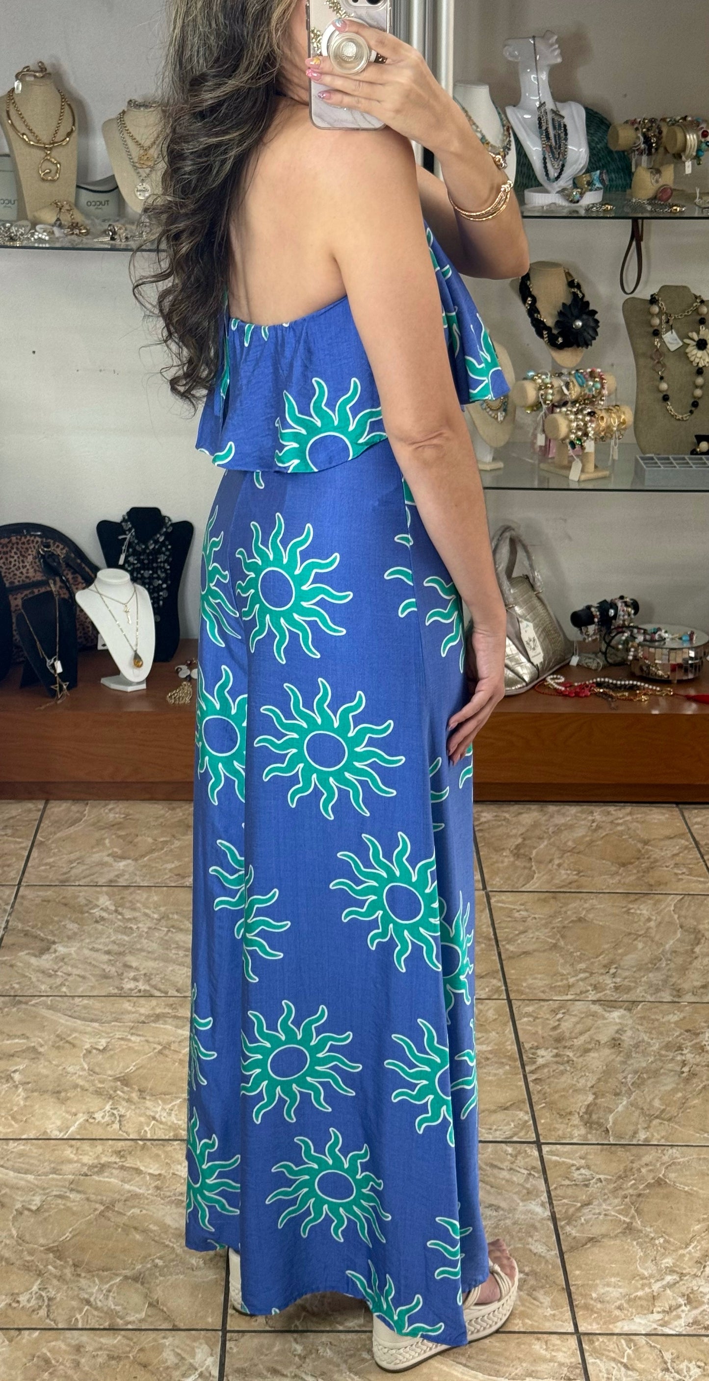 Turquoise Suns Halter Jumpsuit