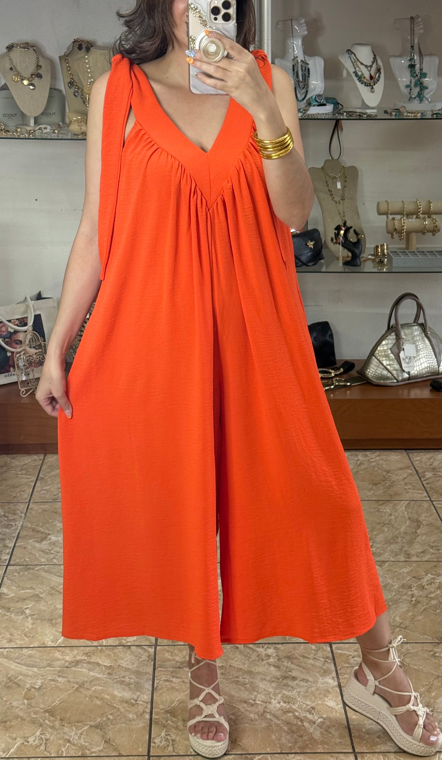 V-Neck Orange Jumpsuit
