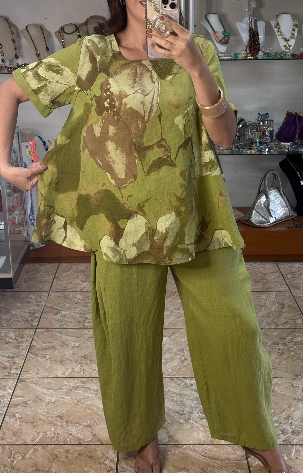 OS Top & Barrel Style Pant Linen Set (NO RETURNS OR EXCHANGE)
