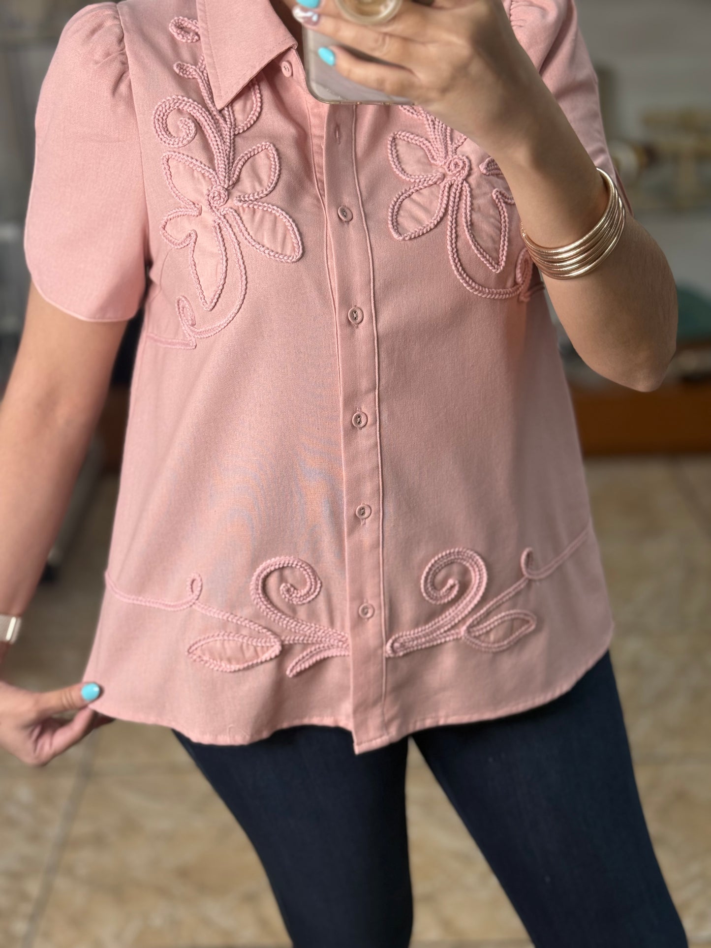Dusty Rose Button Down Top