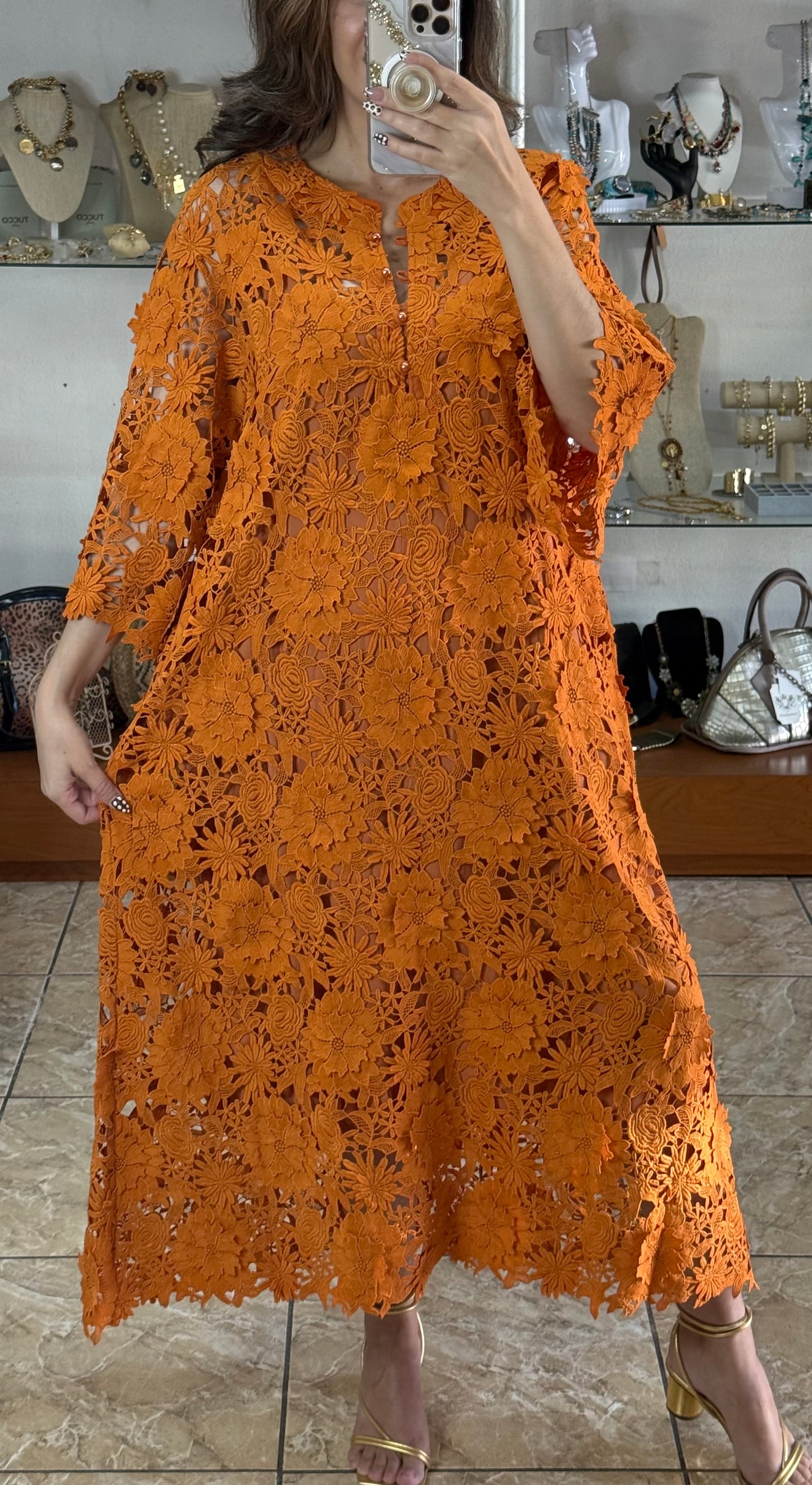 Floral Appliqué OS Maxi Dress (NO RETURNS OR EXCHANGE)