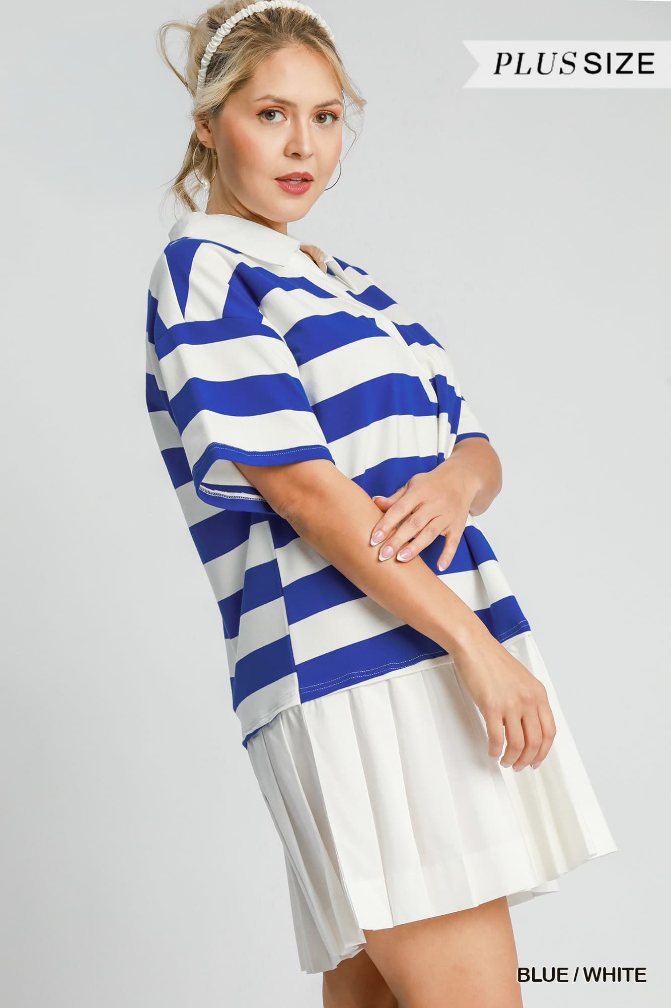 Stripes Polo Pleated Mini Dress (PLUS)