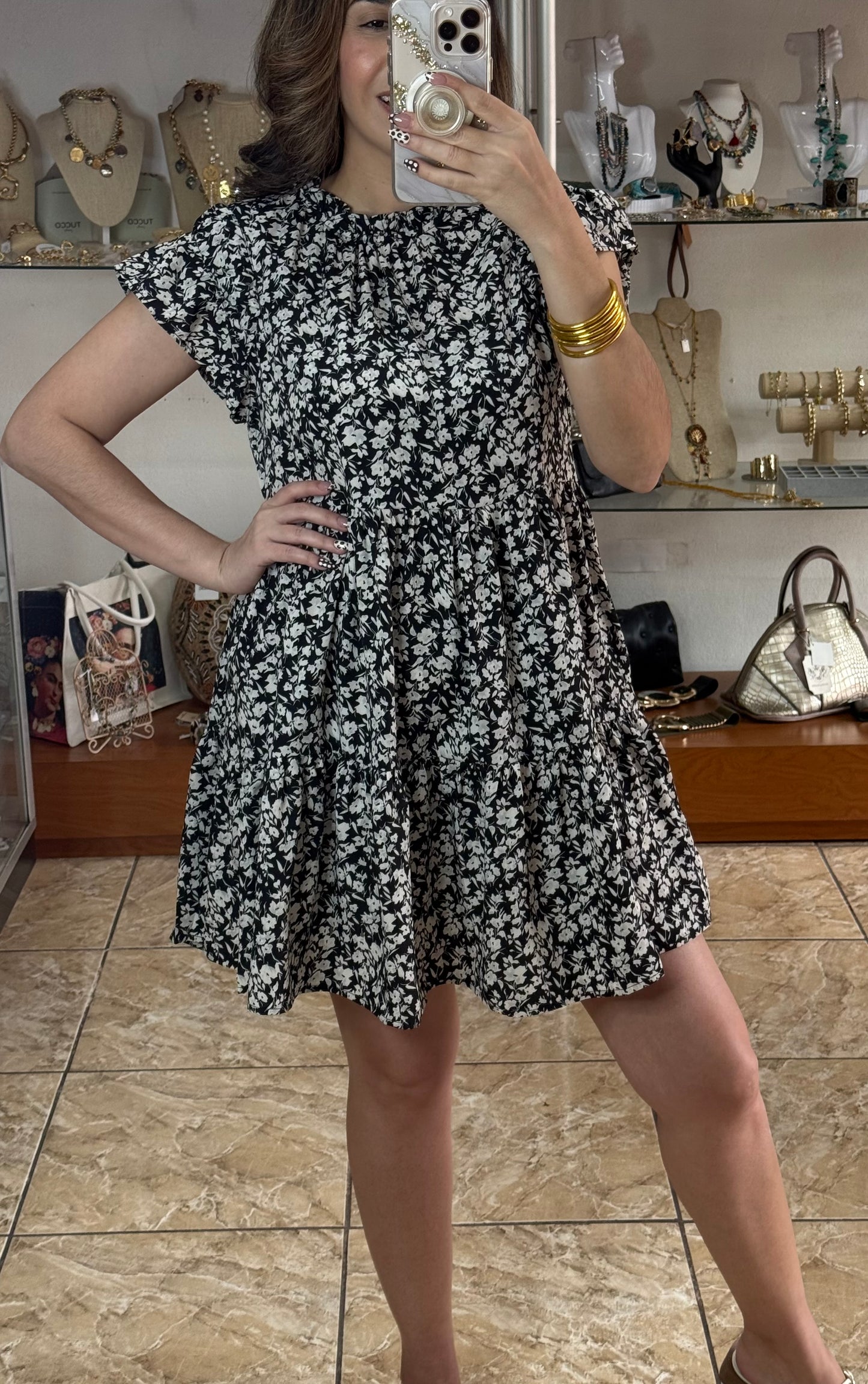 Black/White Floral Mini Dress