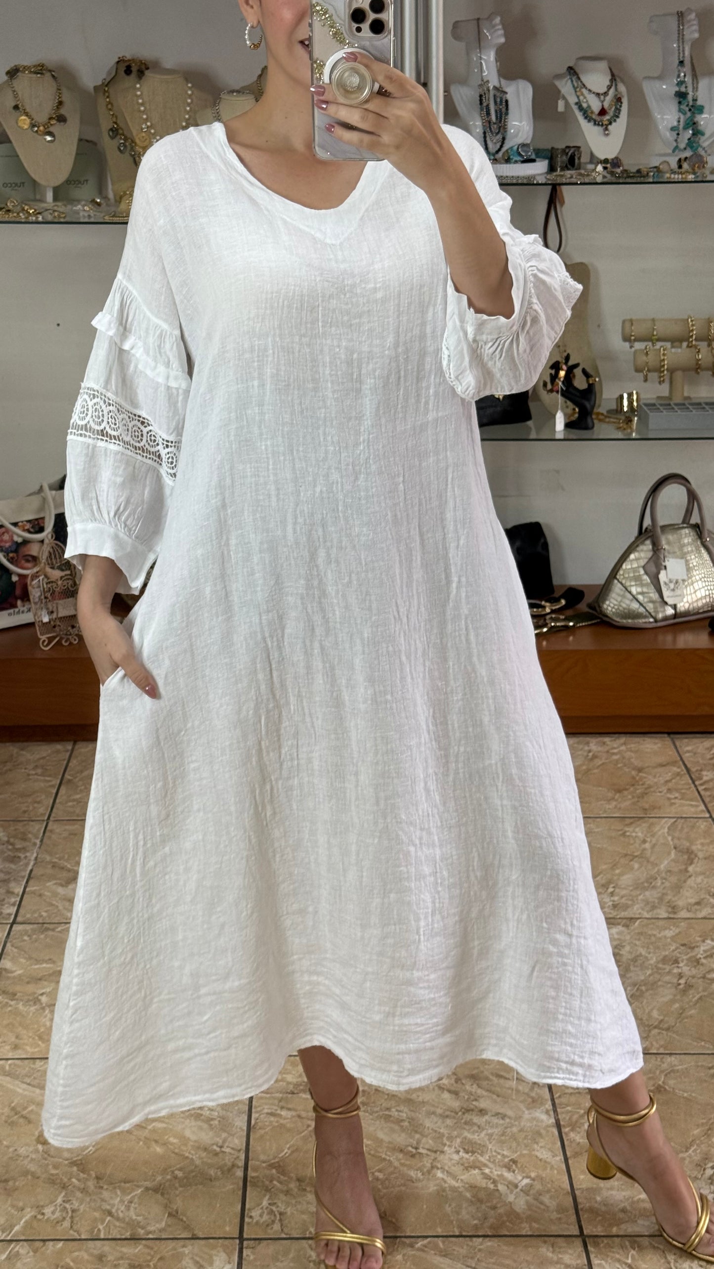 Back Detail OS Linen Maxi Dress (FINAL SALE)