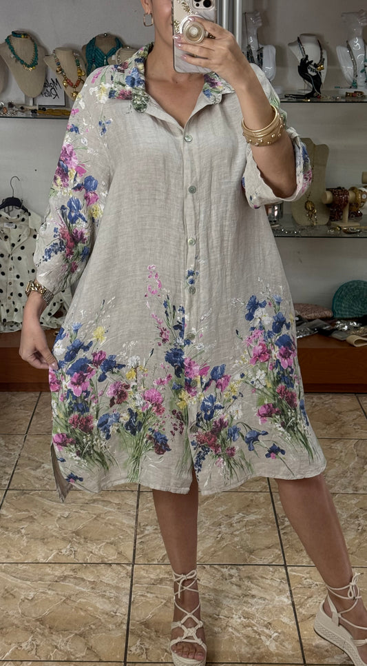 Floral OS Short Linen Dress (NO RETURNS OR EXCHANGE)