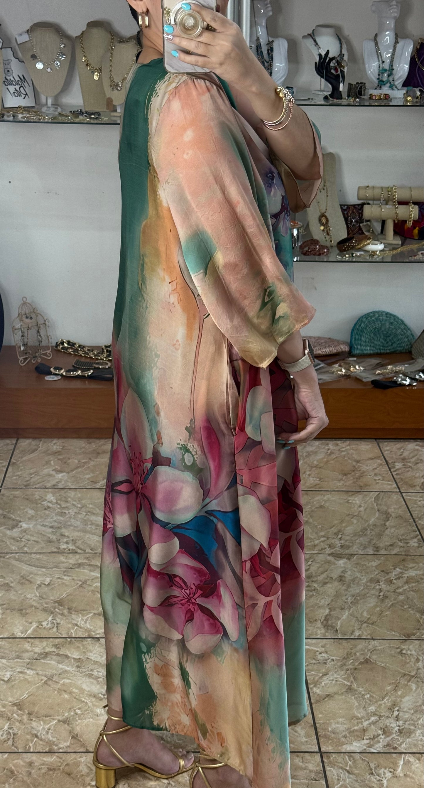 OS Floral Silk Maxi Dress (NO RETURNS OR EXCHANGE)