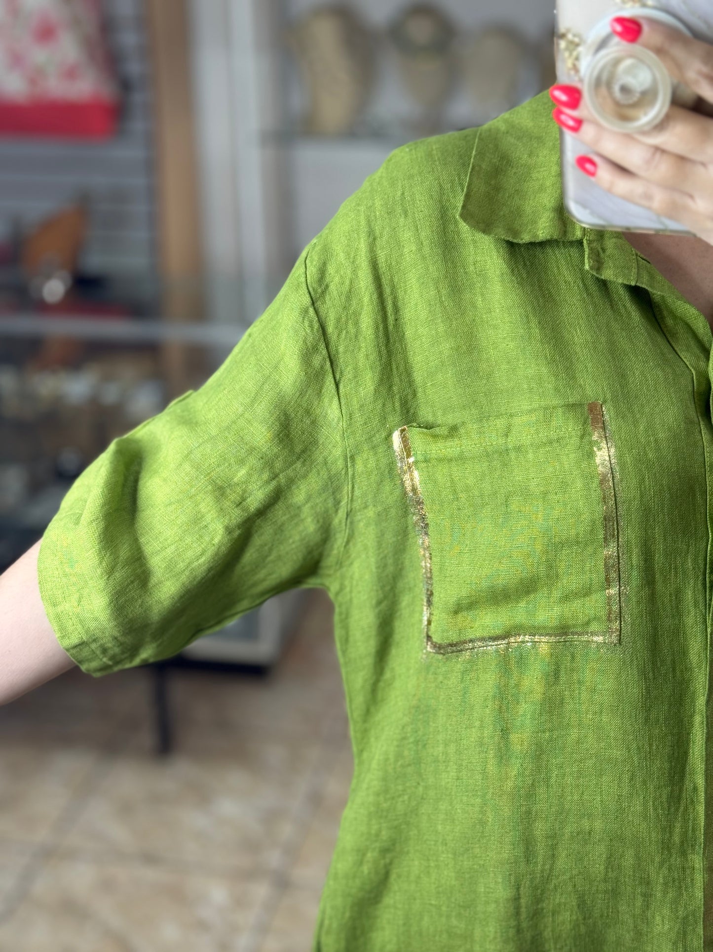 Gold Details Button Down OS Linen Maxi Dress (NO RETURNS OR EXCHANGE)