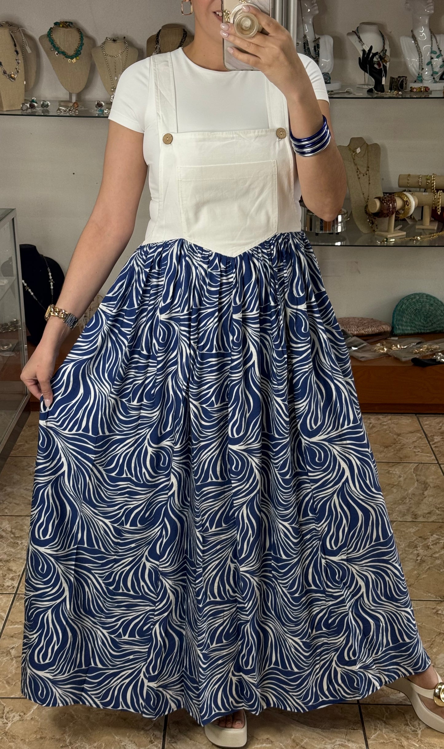 Navy Mix Overall Dress