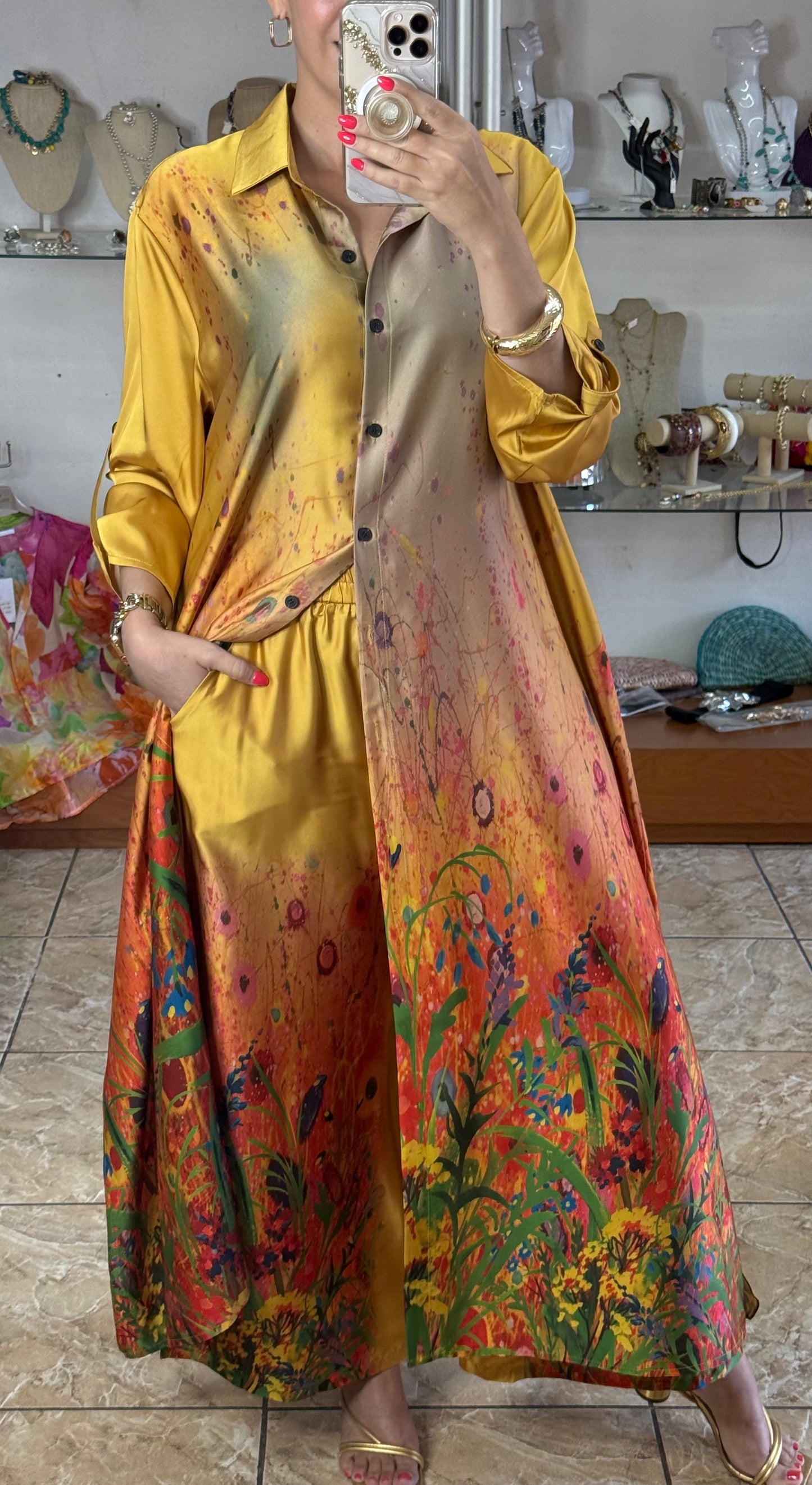 Floral Silk OS Top/Dress & Pant Set (NO RETURNS OR EXCHANGE)