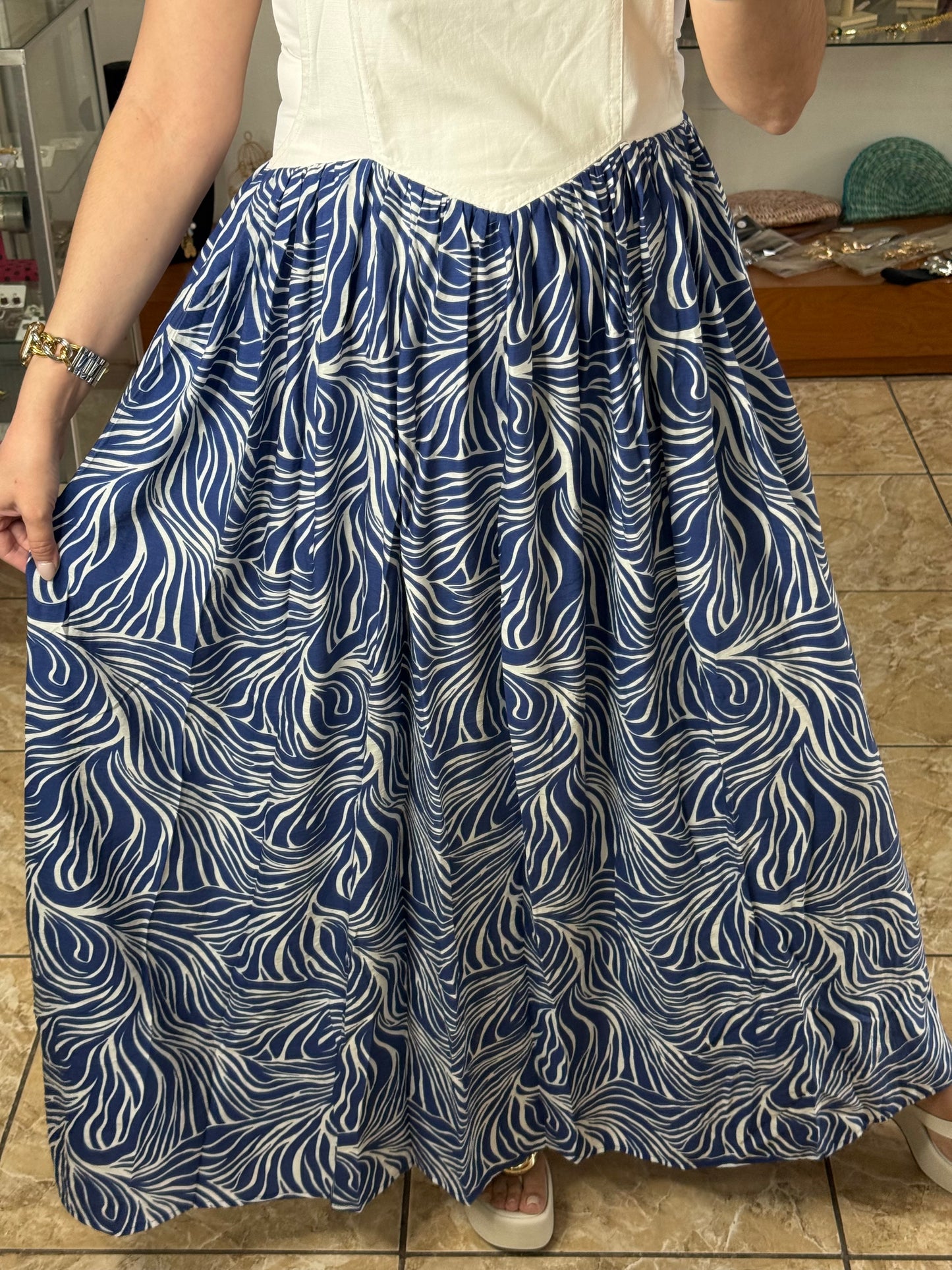 Navy Mix Overall Dress