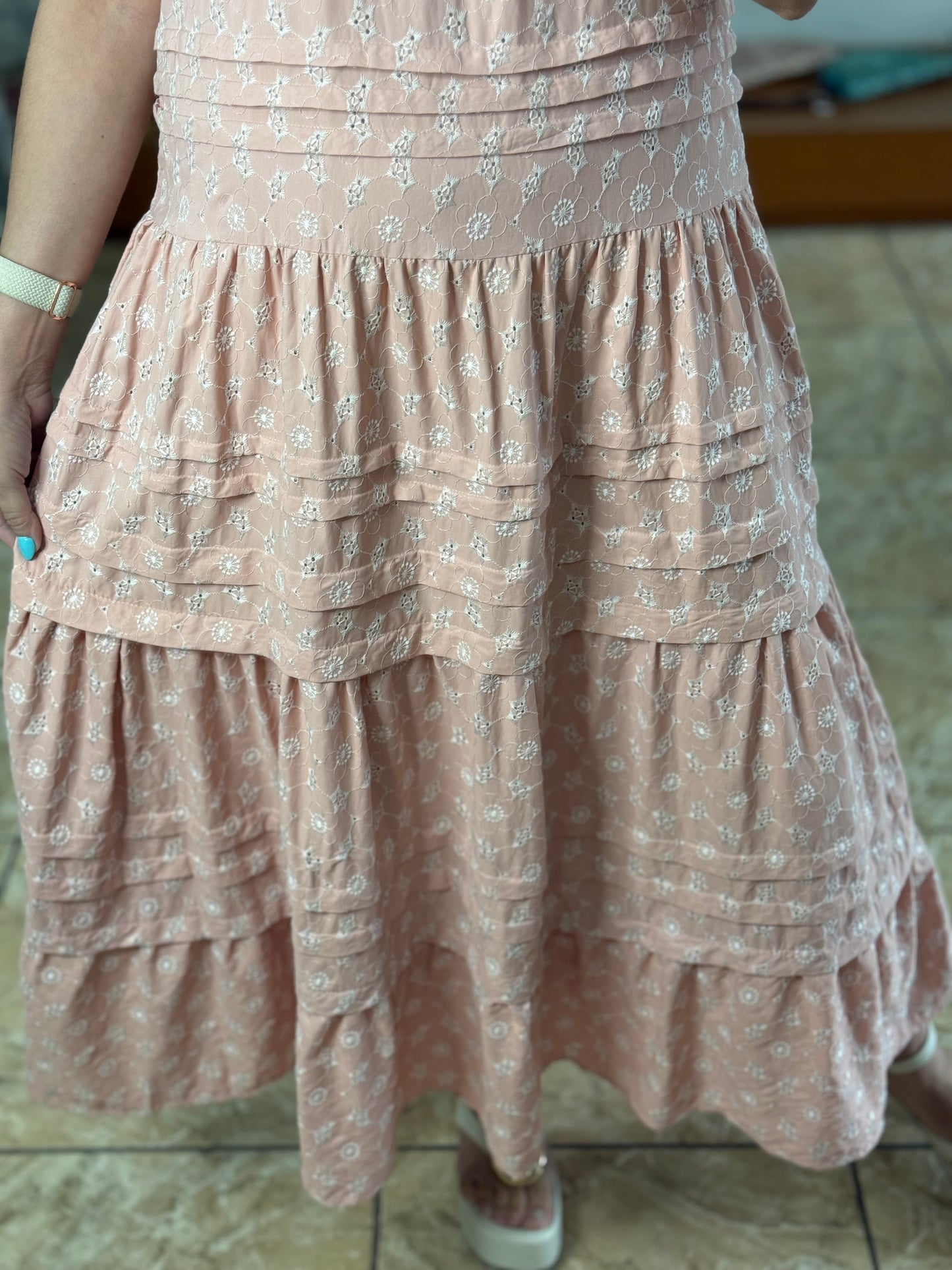 Pink Embroidered Midi Dress