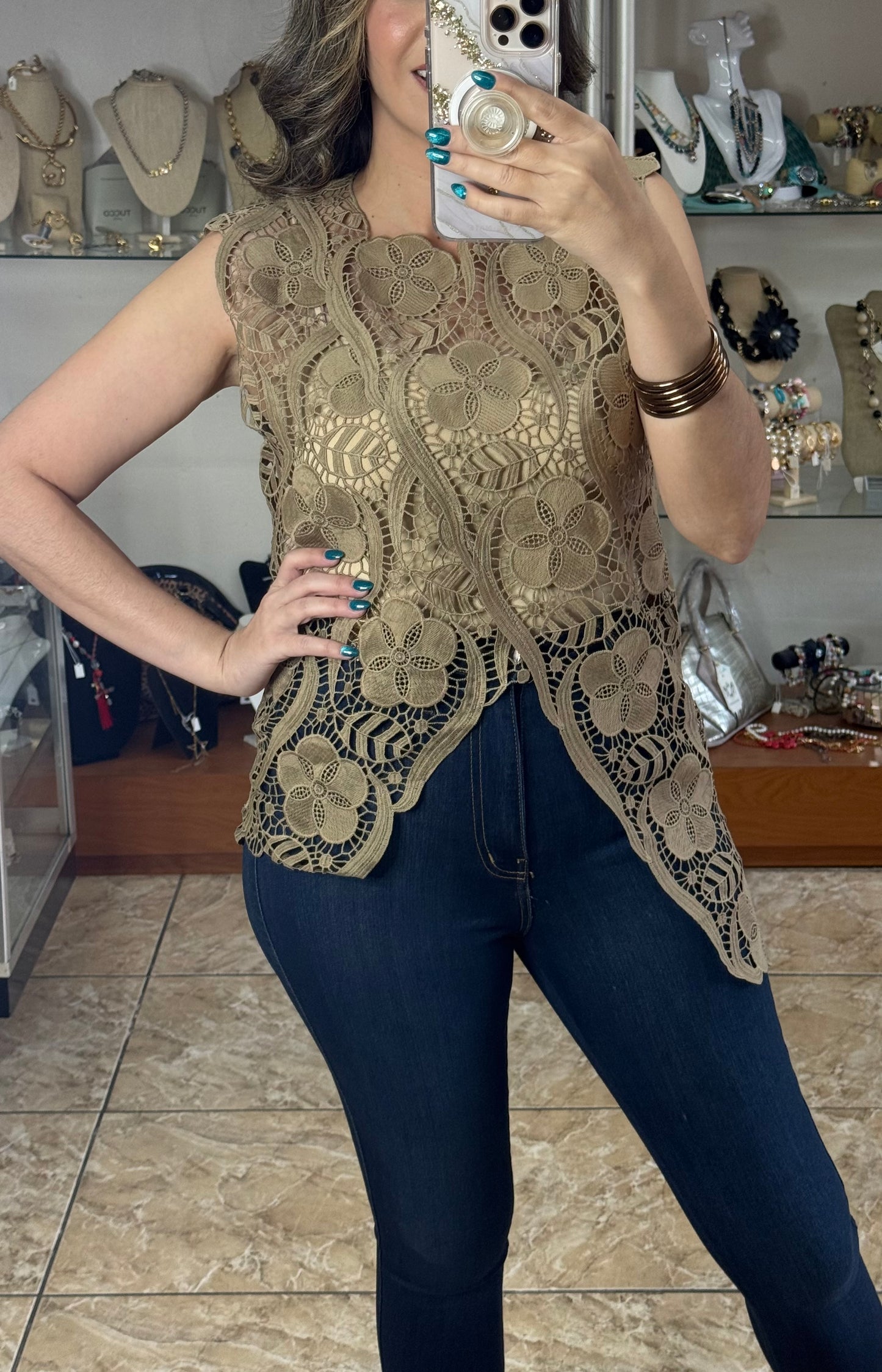Asymmetrical OS Lace Top (FINAL SALE)
