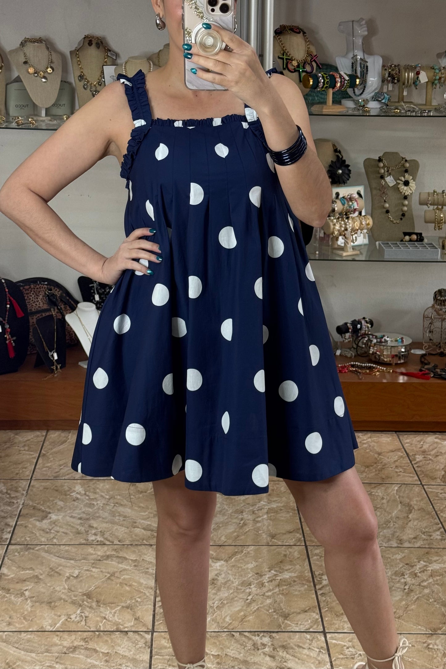 Navy Polkadots Doll Mini Dress