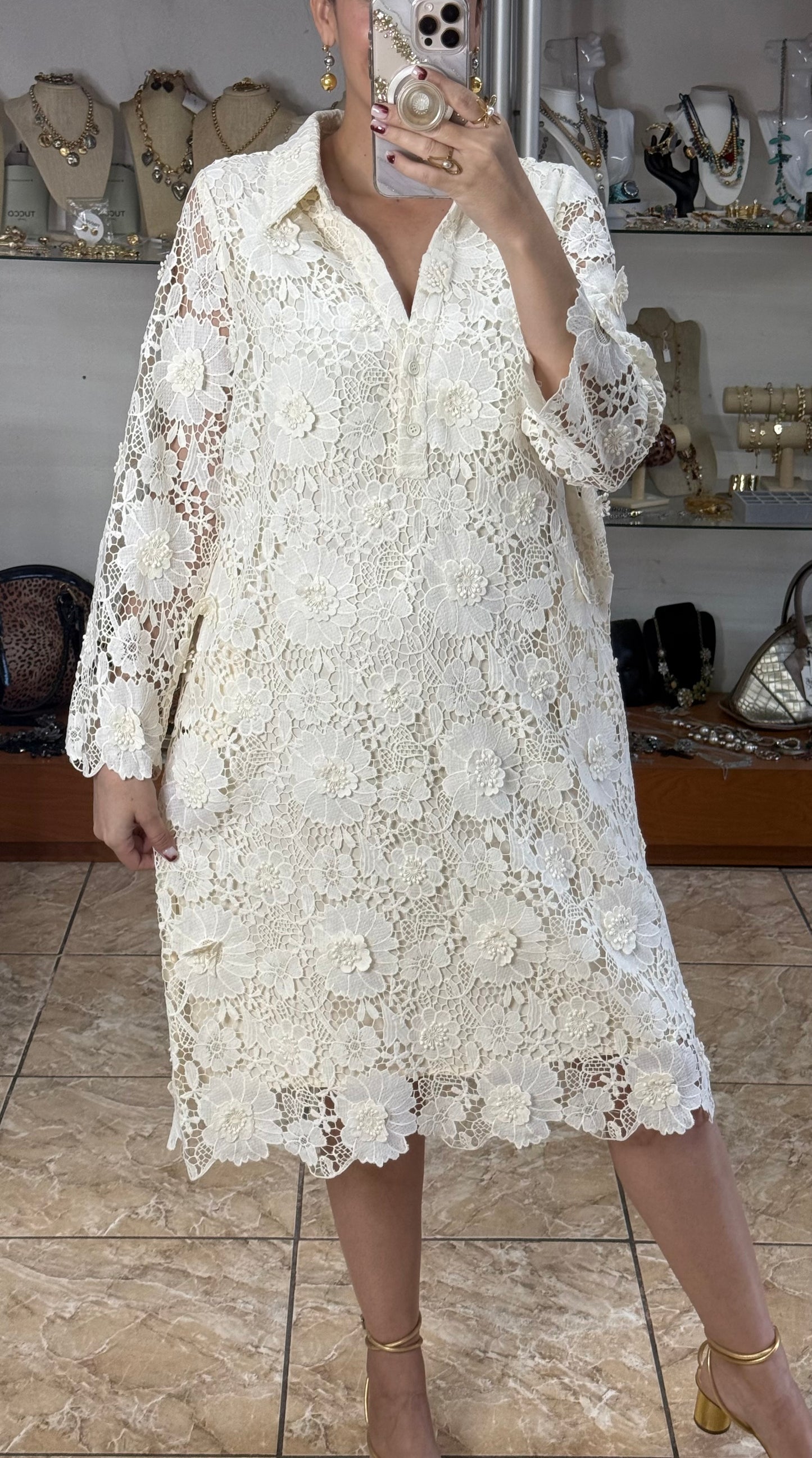 Floral Appliqué OS Midi Dress (FINAL SALE)