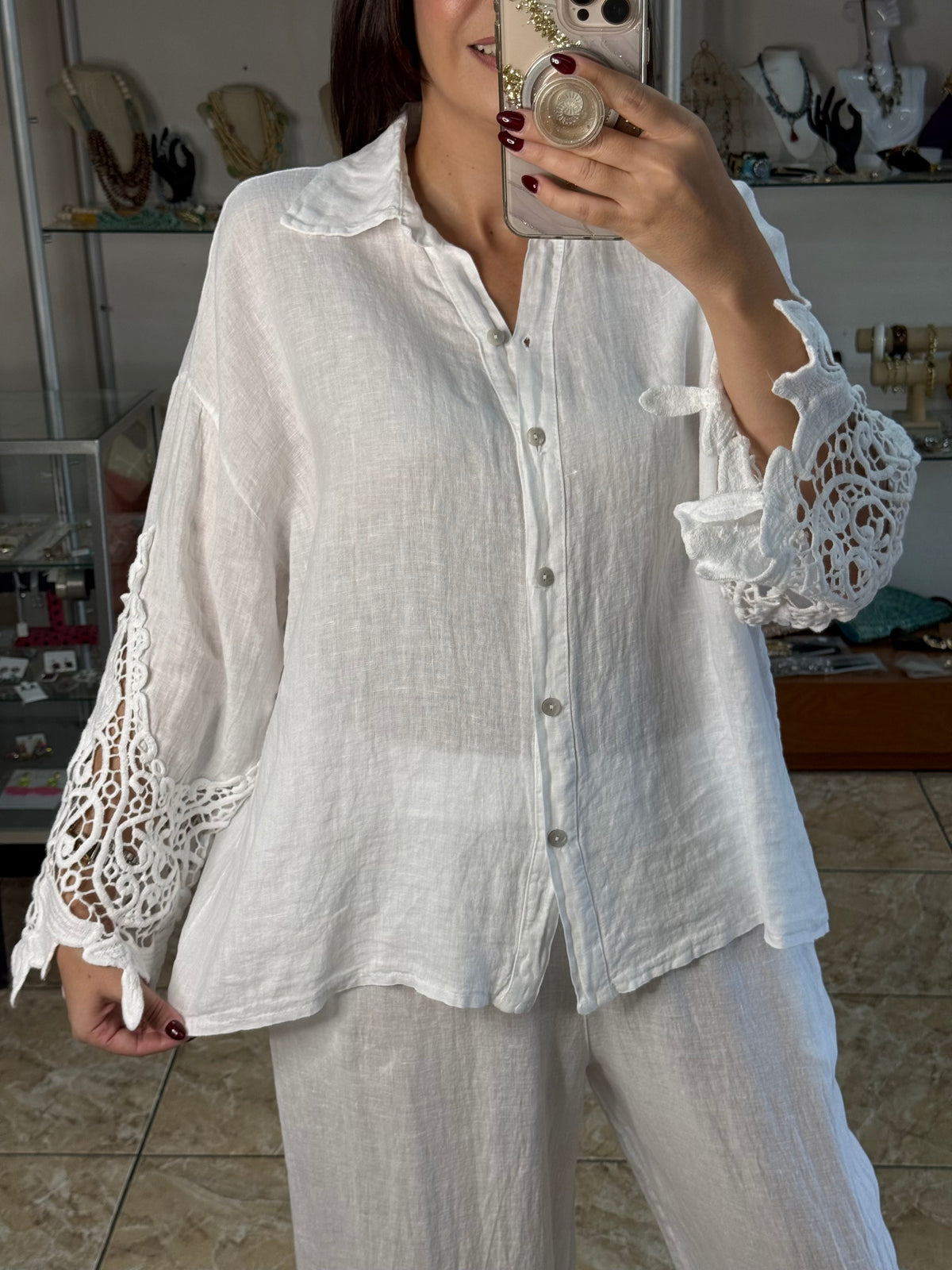 Aura Scalloped Lace/Linen Set (NO RETURNS OR EXCHANGE)