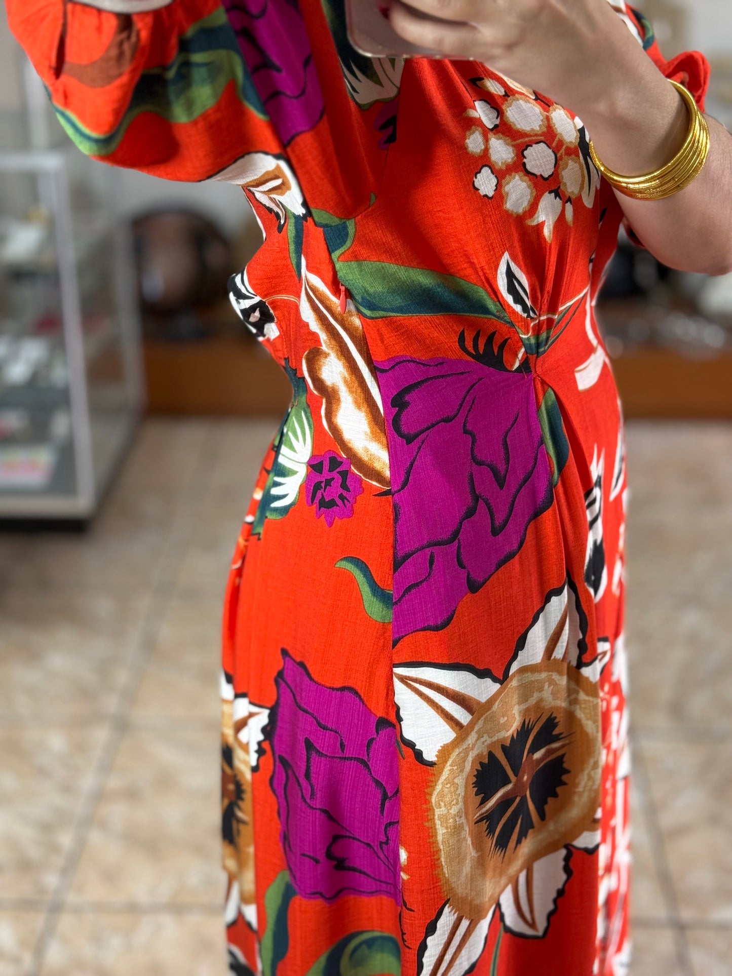 Orange Floral Midi Dress
