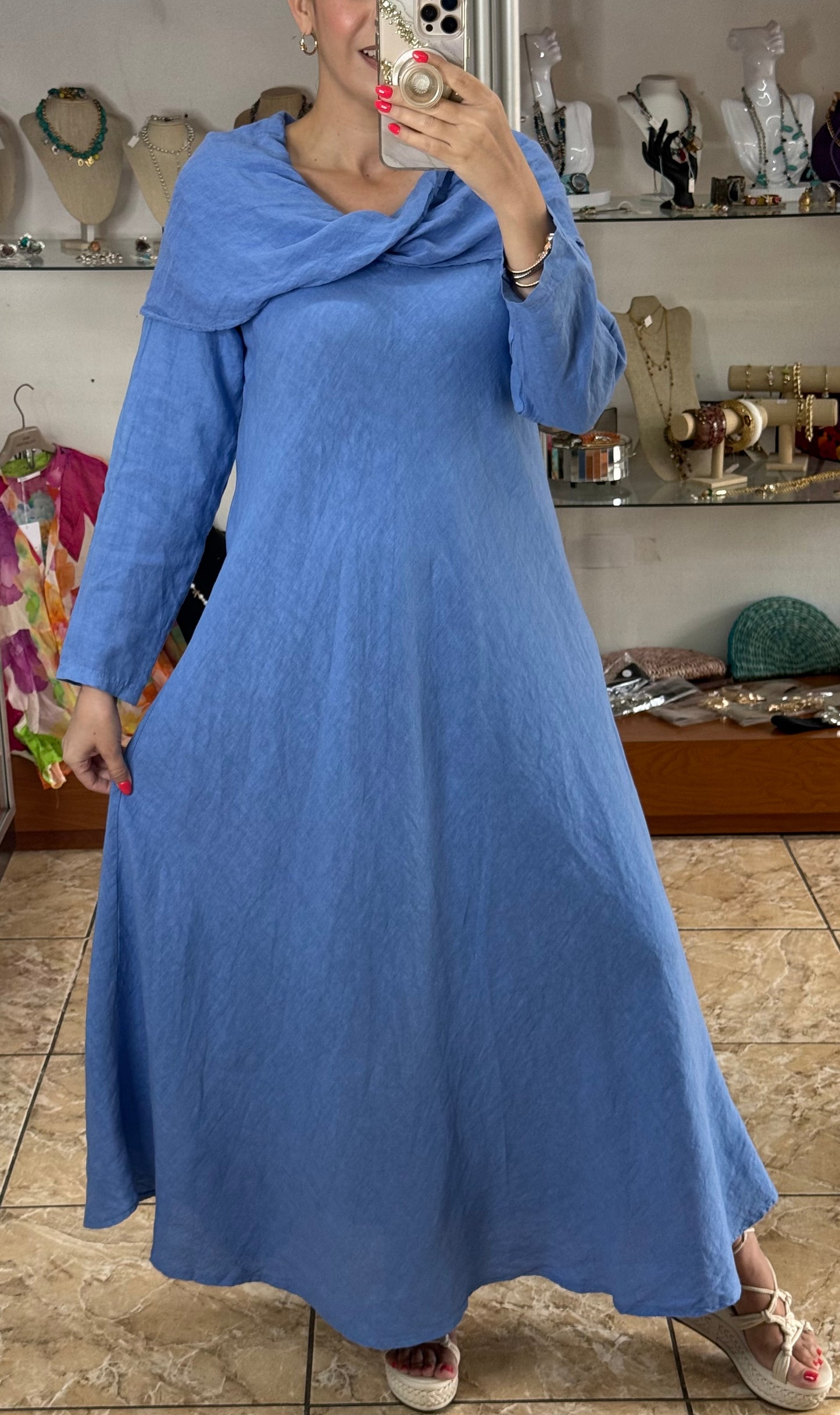 Marena OS Maxi Linen Dress (NO RETURNS OR EXCHANGE)