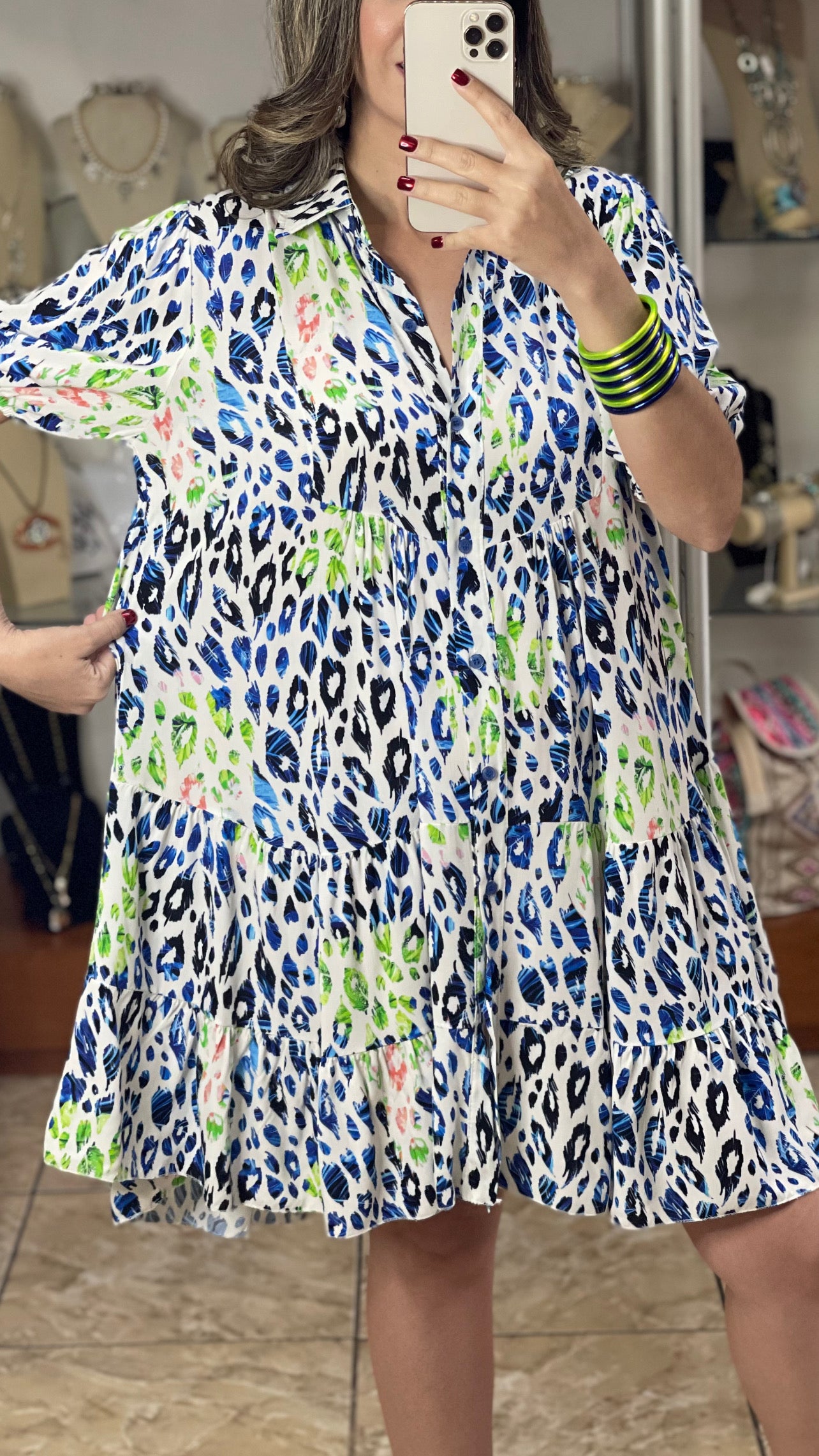 Blue/Green Animal Print OS Dress