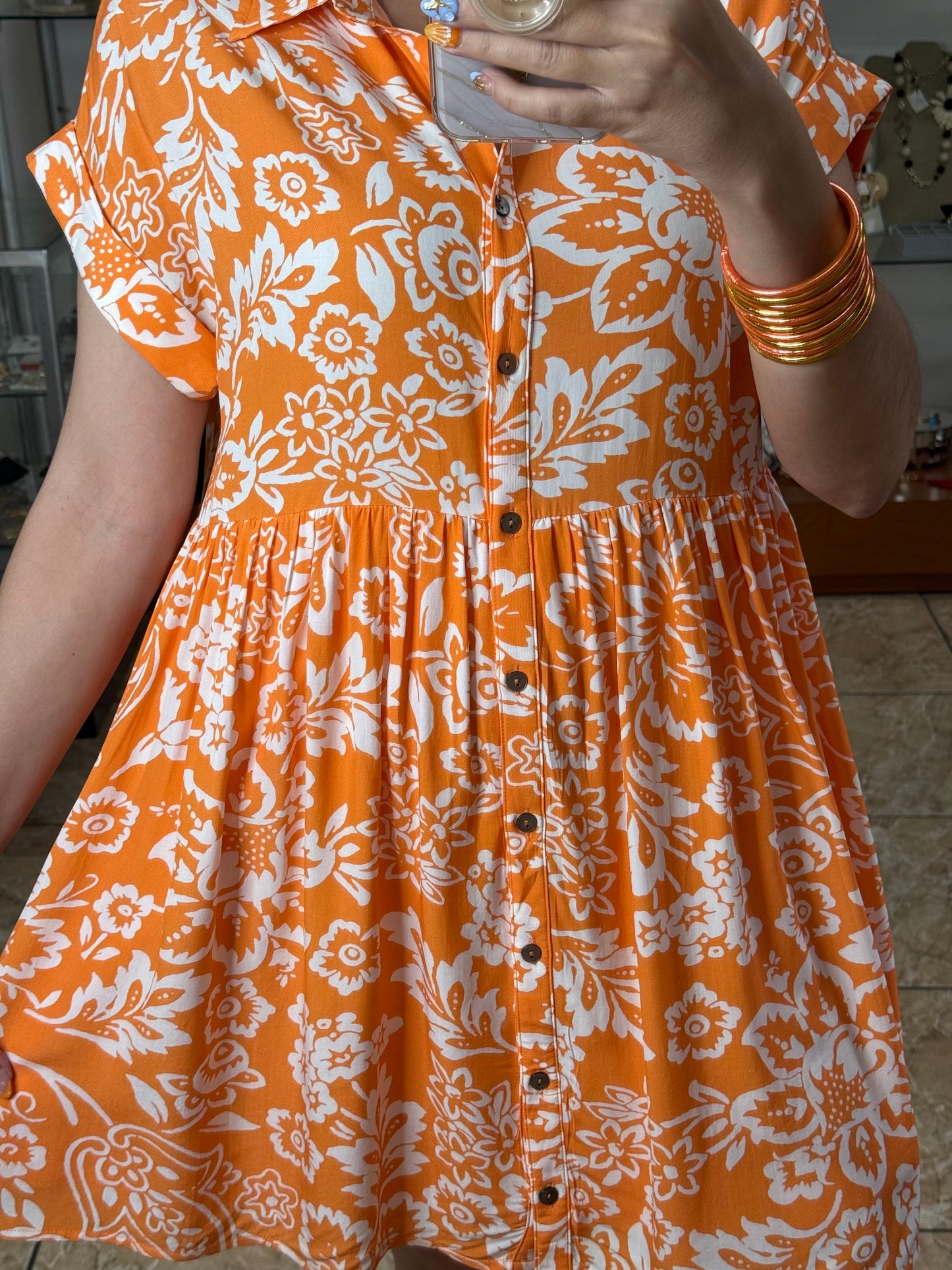 Orange Floral Doll Dress