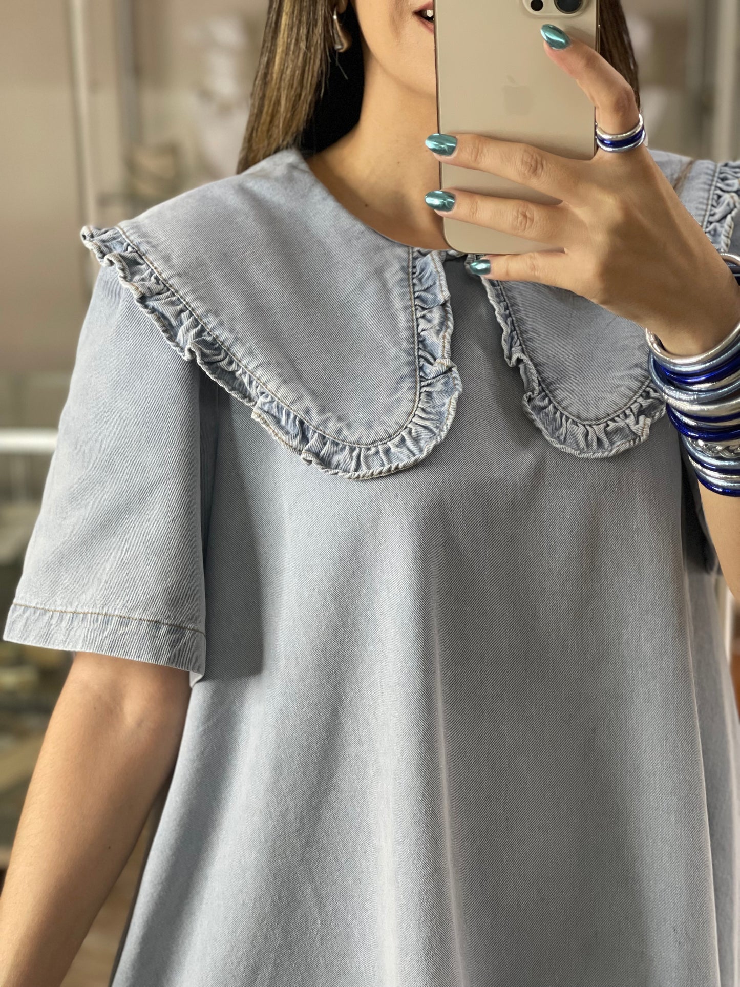 Collared Mini Denim Dress