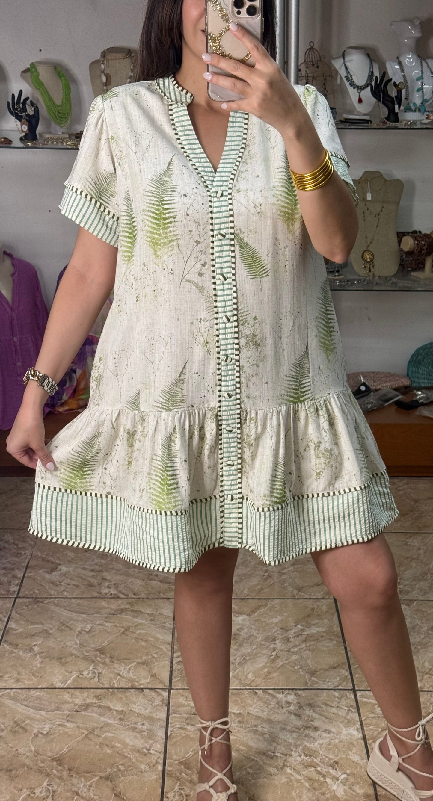 Sage Green Linen Blend Mini Dress