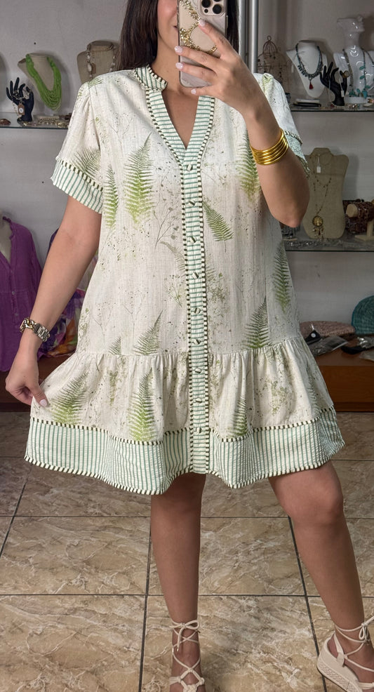 Sage Green Linen Blend Mini Dress