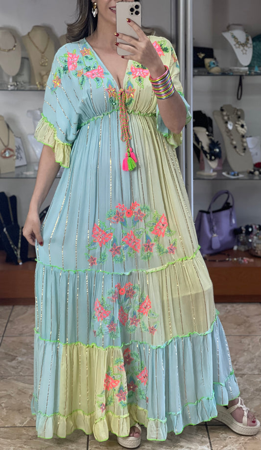 Alanna Floral OS Maxi Boho Dress