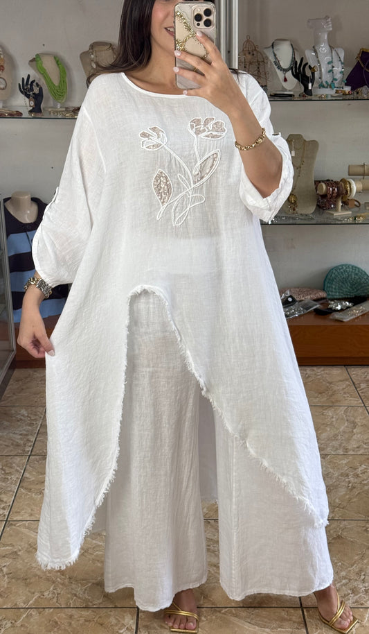 OS Asymmetrical Linen/Sequins Top (NO RETURNS OR EXCHANGE) (PANT SOLD SEPARATELY)