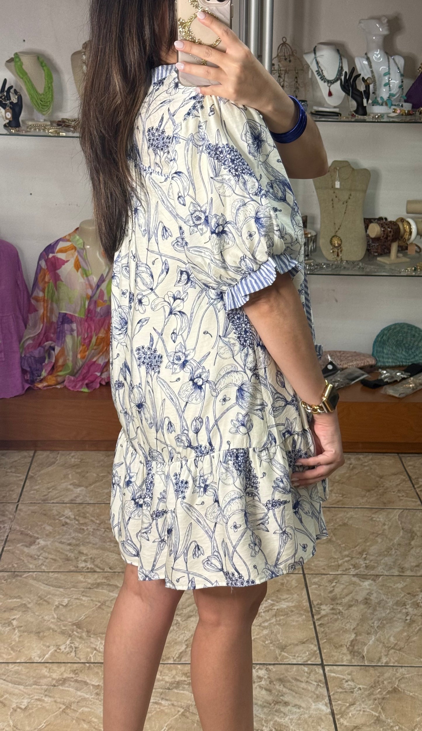 Blue Mix Floral Print Mini Dress