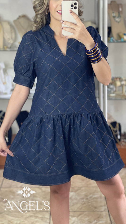 Quilted Mini Denim Dress