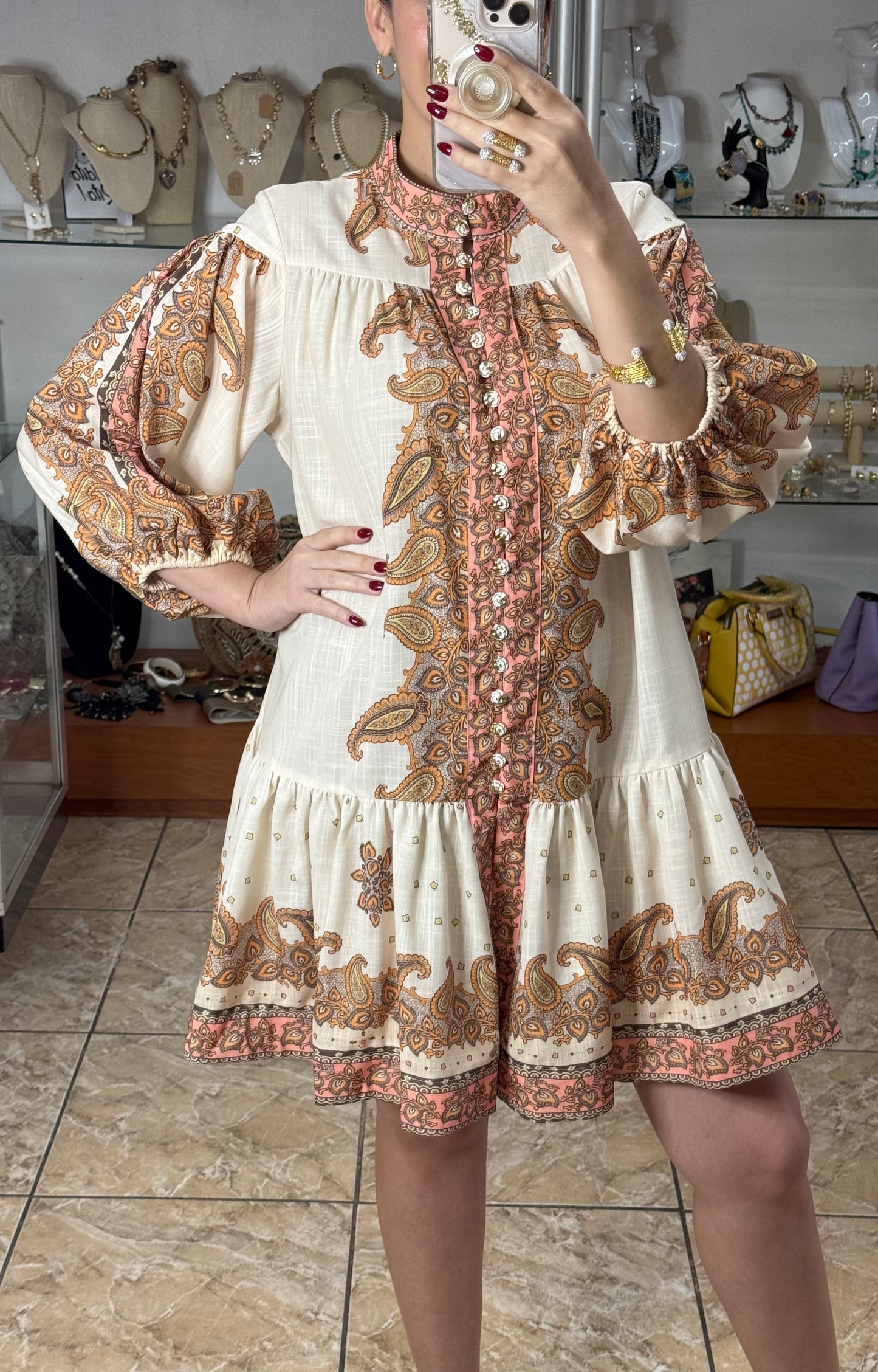 Brown Mix Paisley Mini Dress