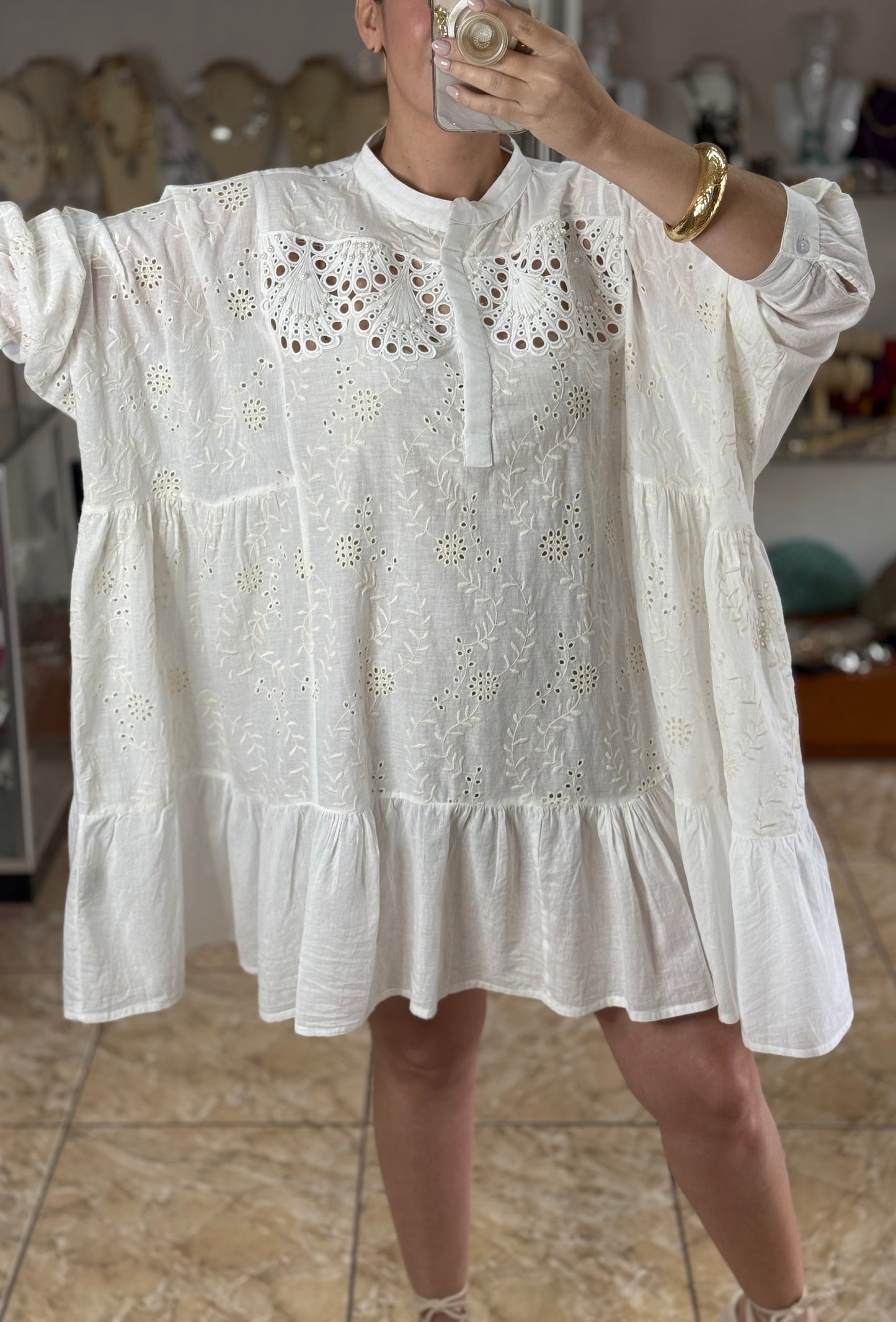 White Embroidered Oversized Dress (NO RETURNS OR EXCHANGE)