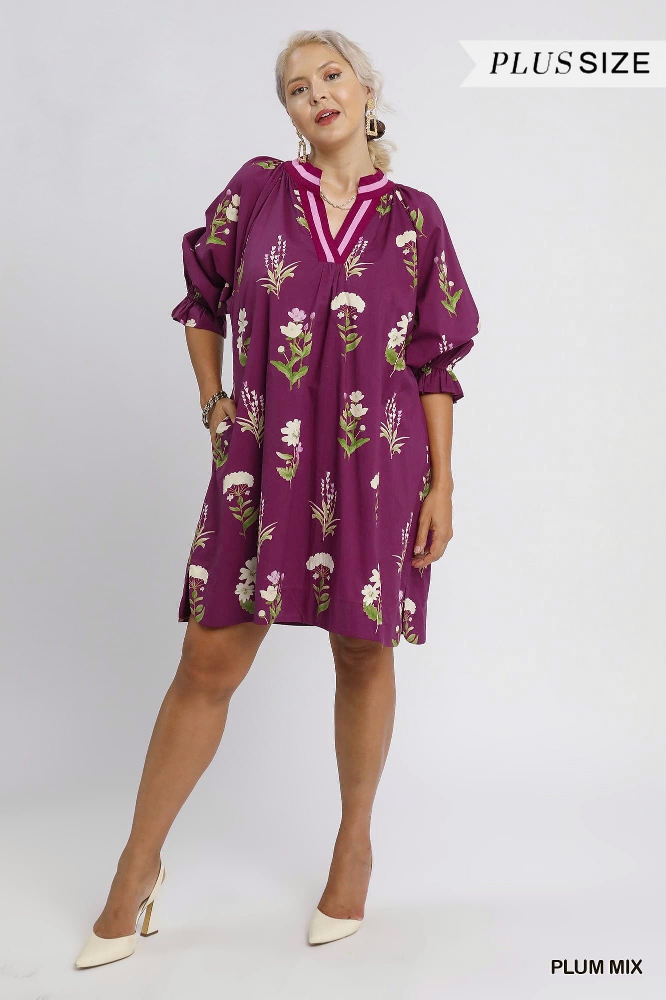 Floral Tunic Dress with Contrast Trim (PLUS)