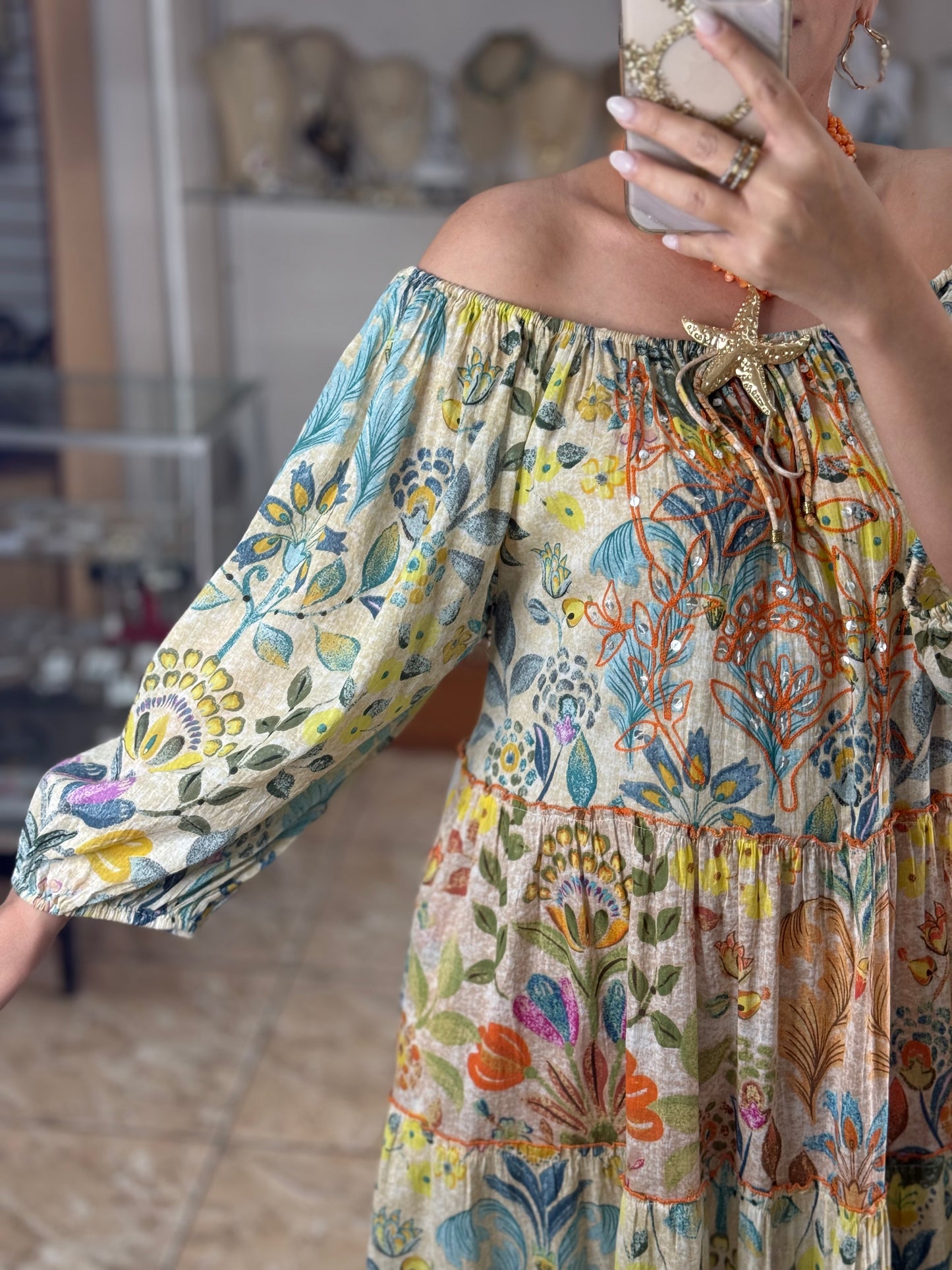 Floral Mix Off Shoulder Maxi Dress