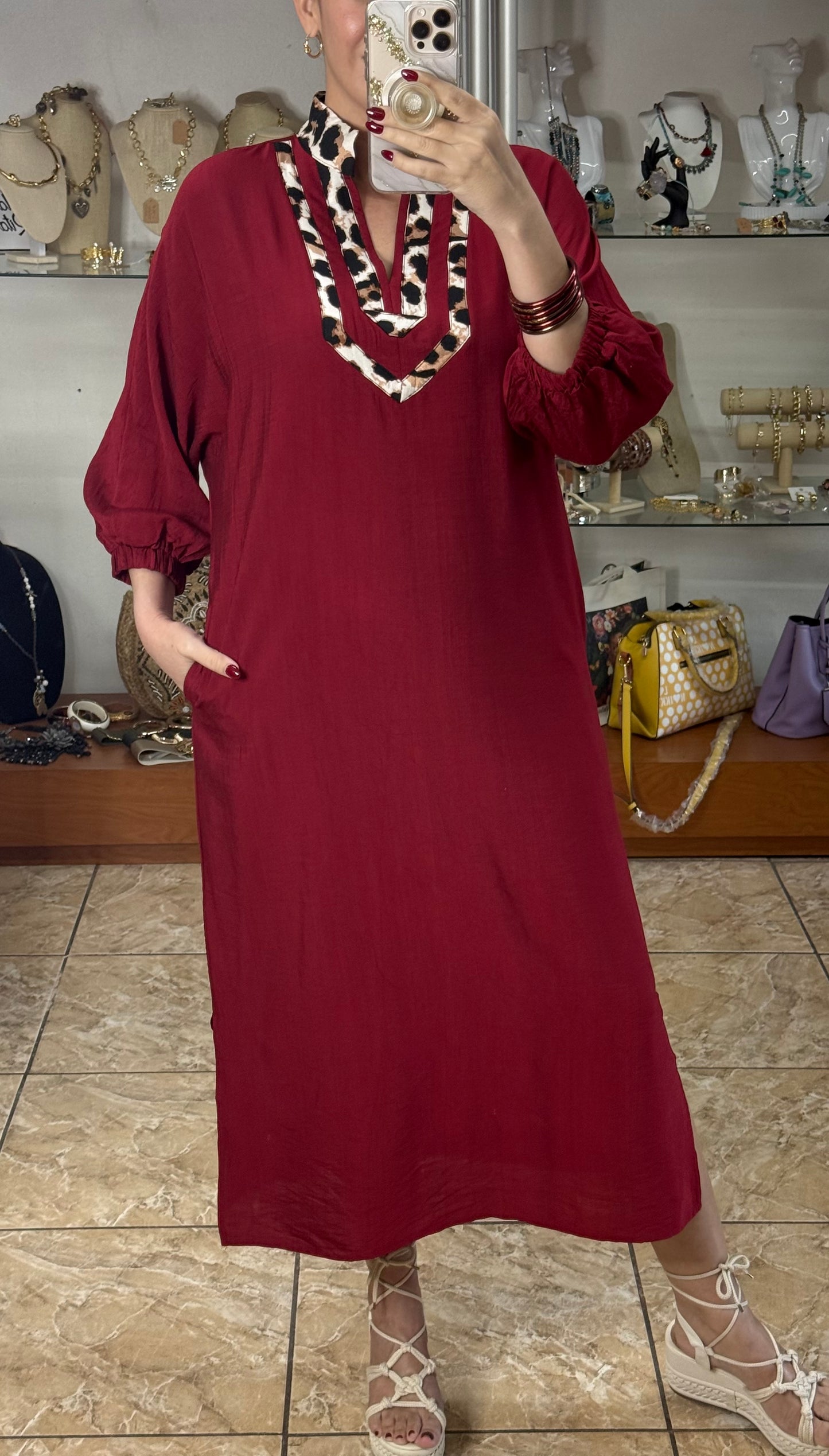 Burgundy/Leopard Maxi Dress