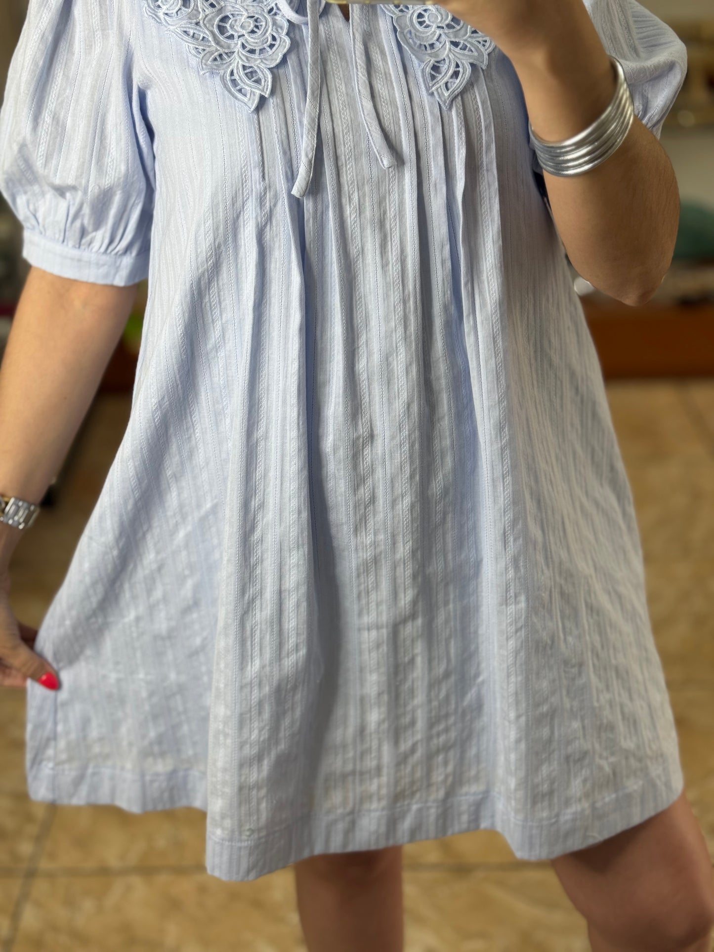 Eyelet Collard Mini Dress (Blue)