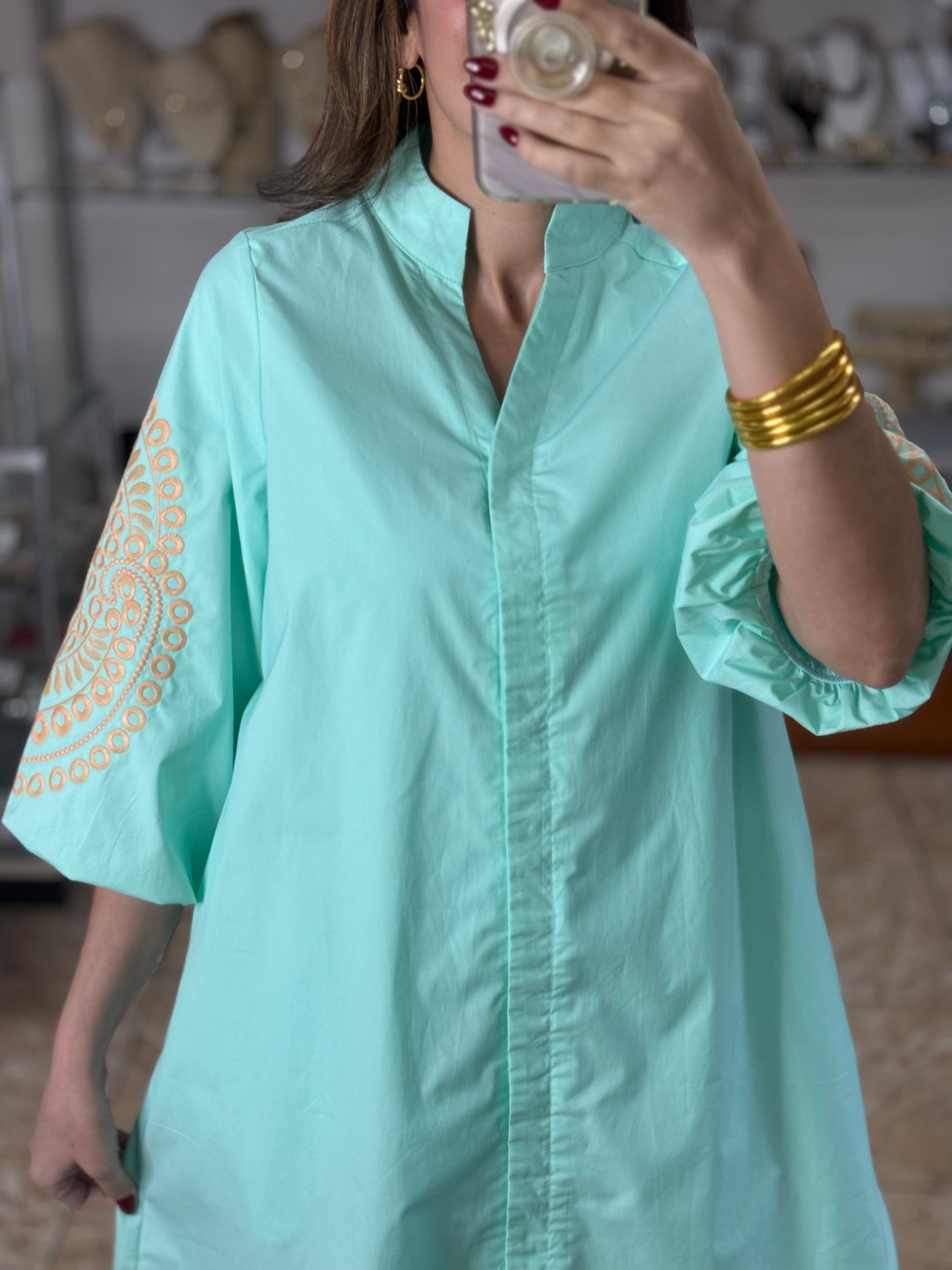 Aqua Button Down Dress