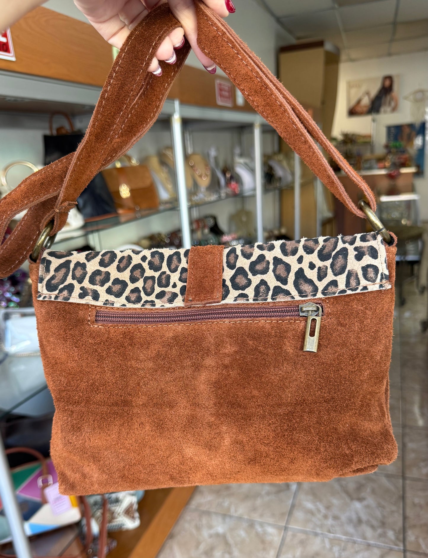 Brown/Leopard Crossbody Leather Bag (FINAL SALE)