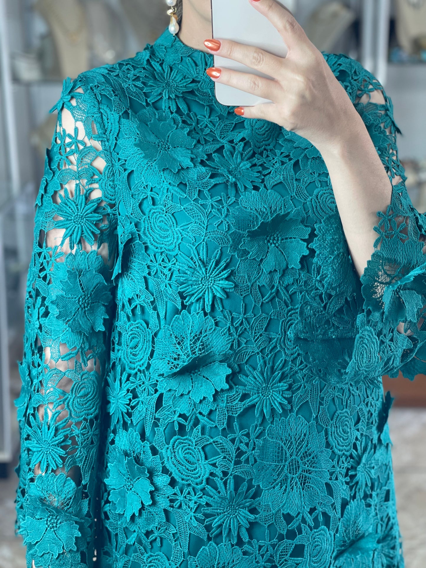 Teal Lace Mini Dress