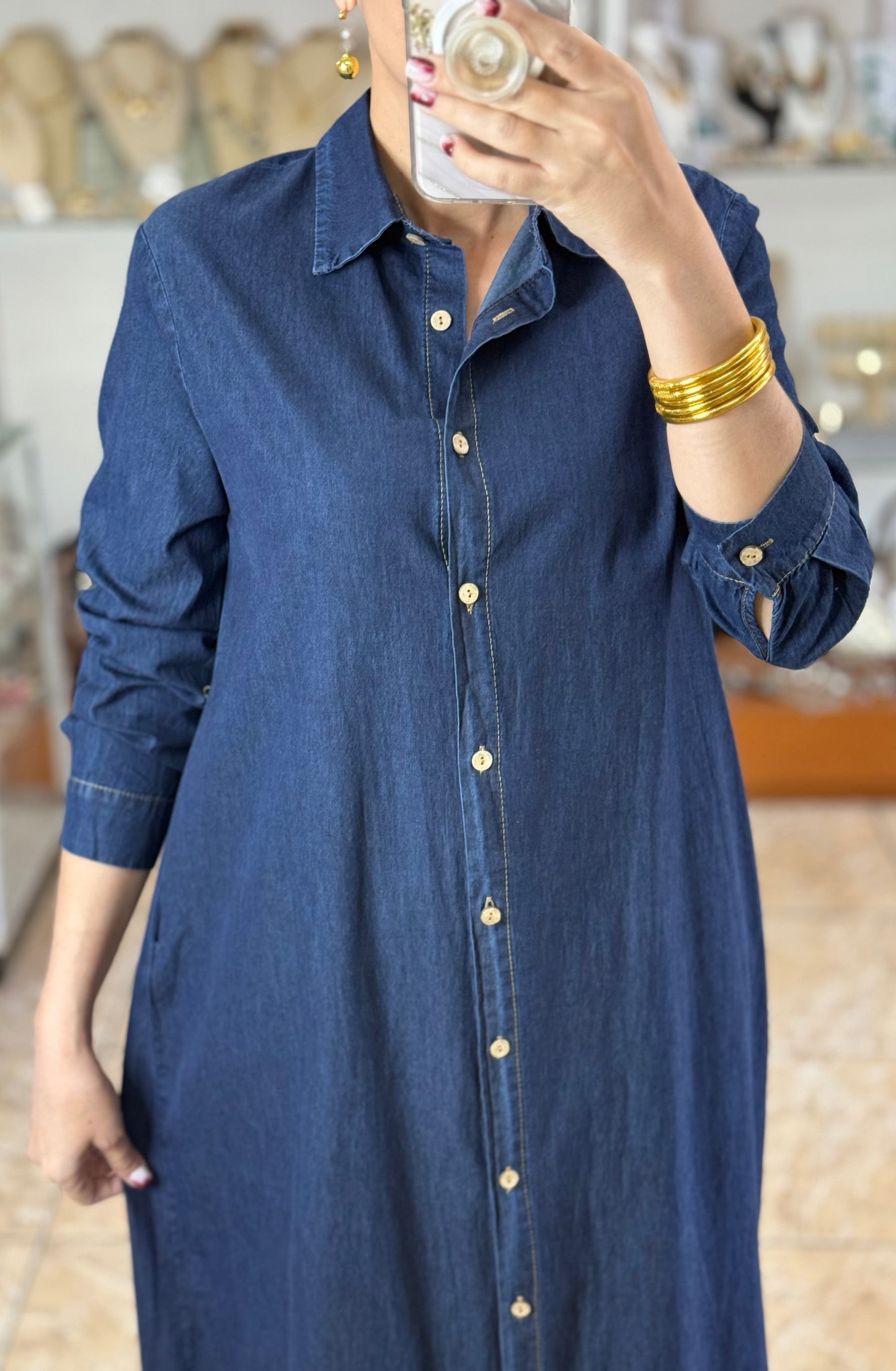 Long Sleeves Maxi Denim Dress