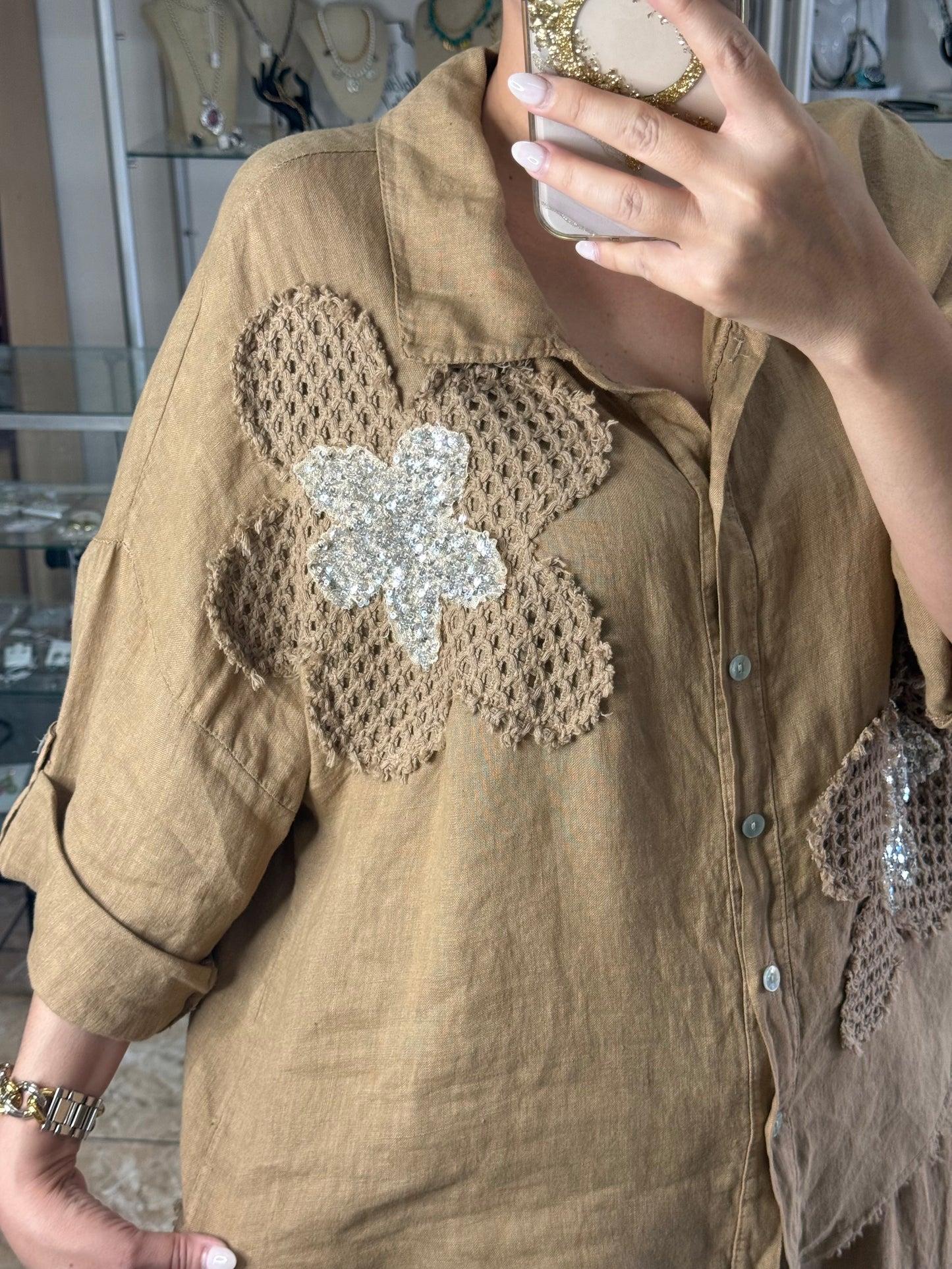 Sequins Flowers OS Top & Pant Set (NO RETURNS OR EXCHANGE)