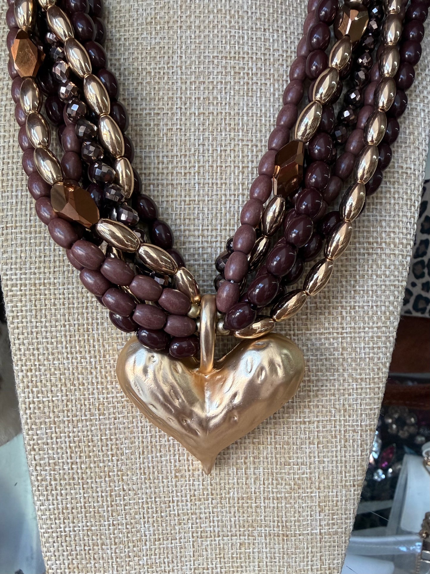 Beads and Gold Heart Necklace